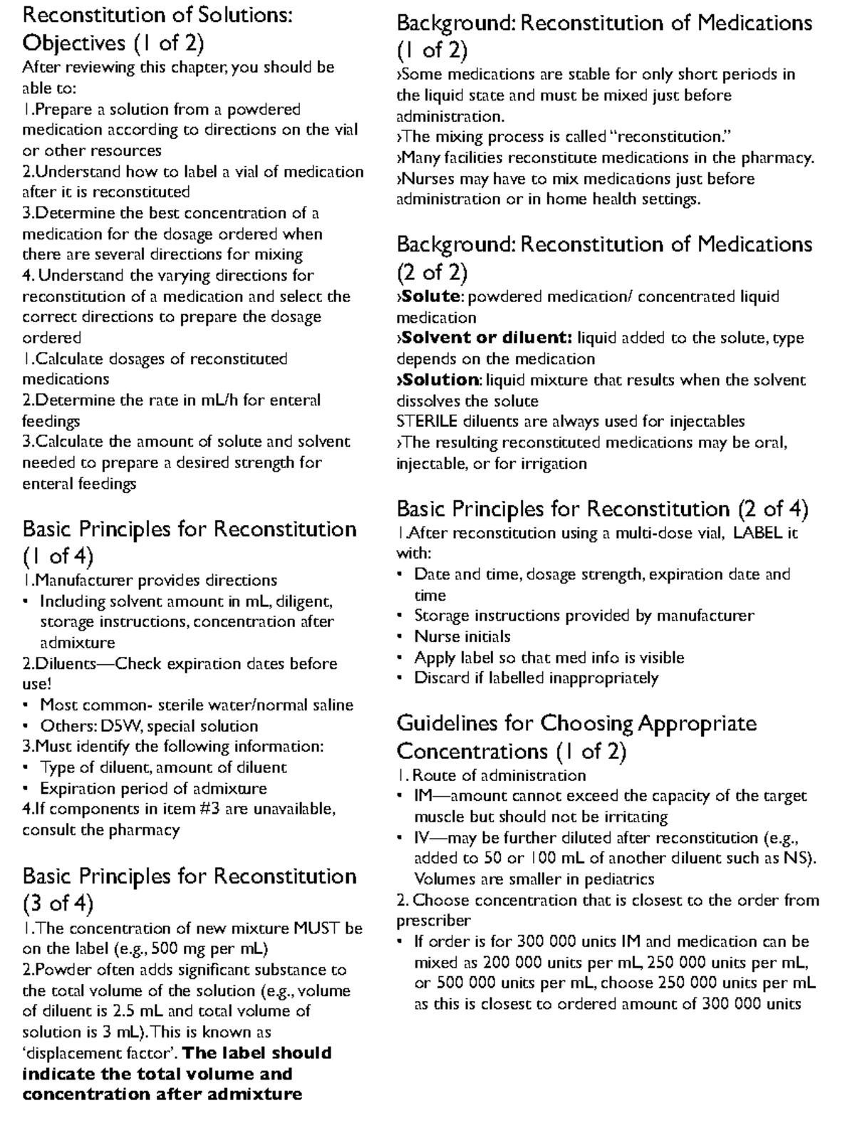 Chapter 17: Reconstitution of Medications and Solutions Guide - Studocu