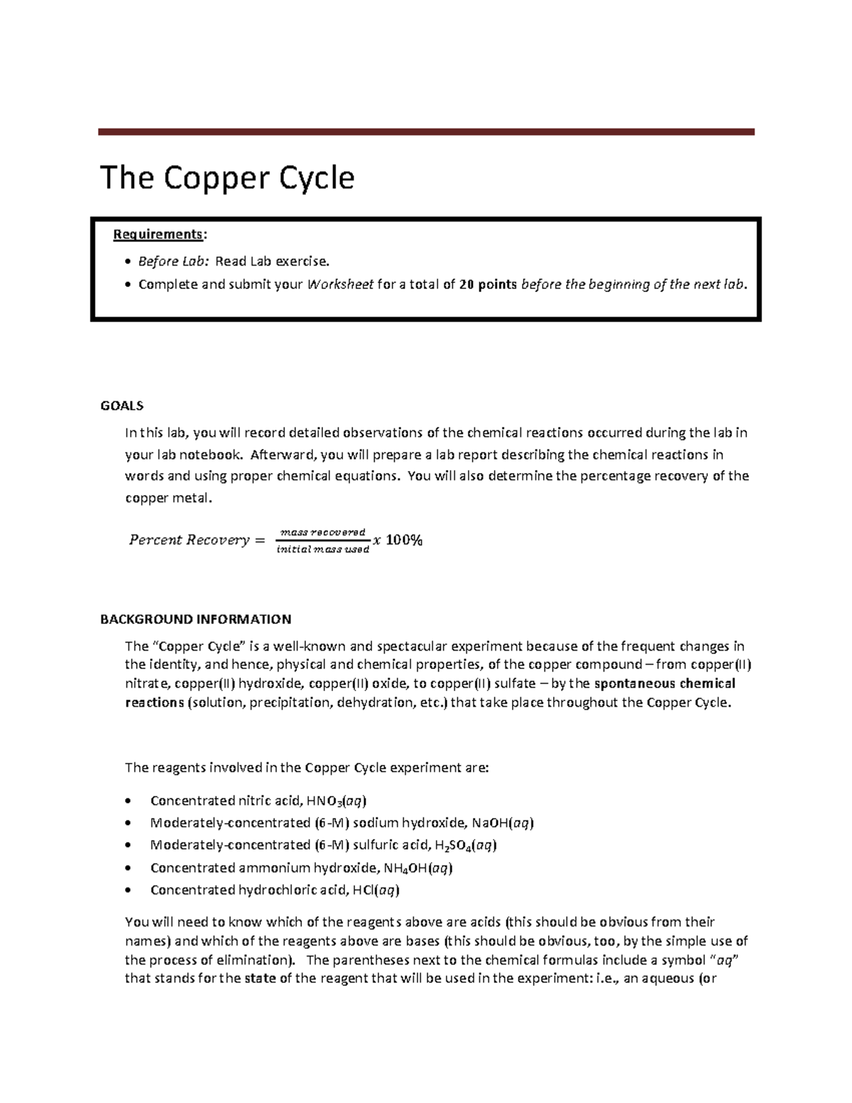 The Copper Cycle Q - Lab Procedure and Observations - Studocu