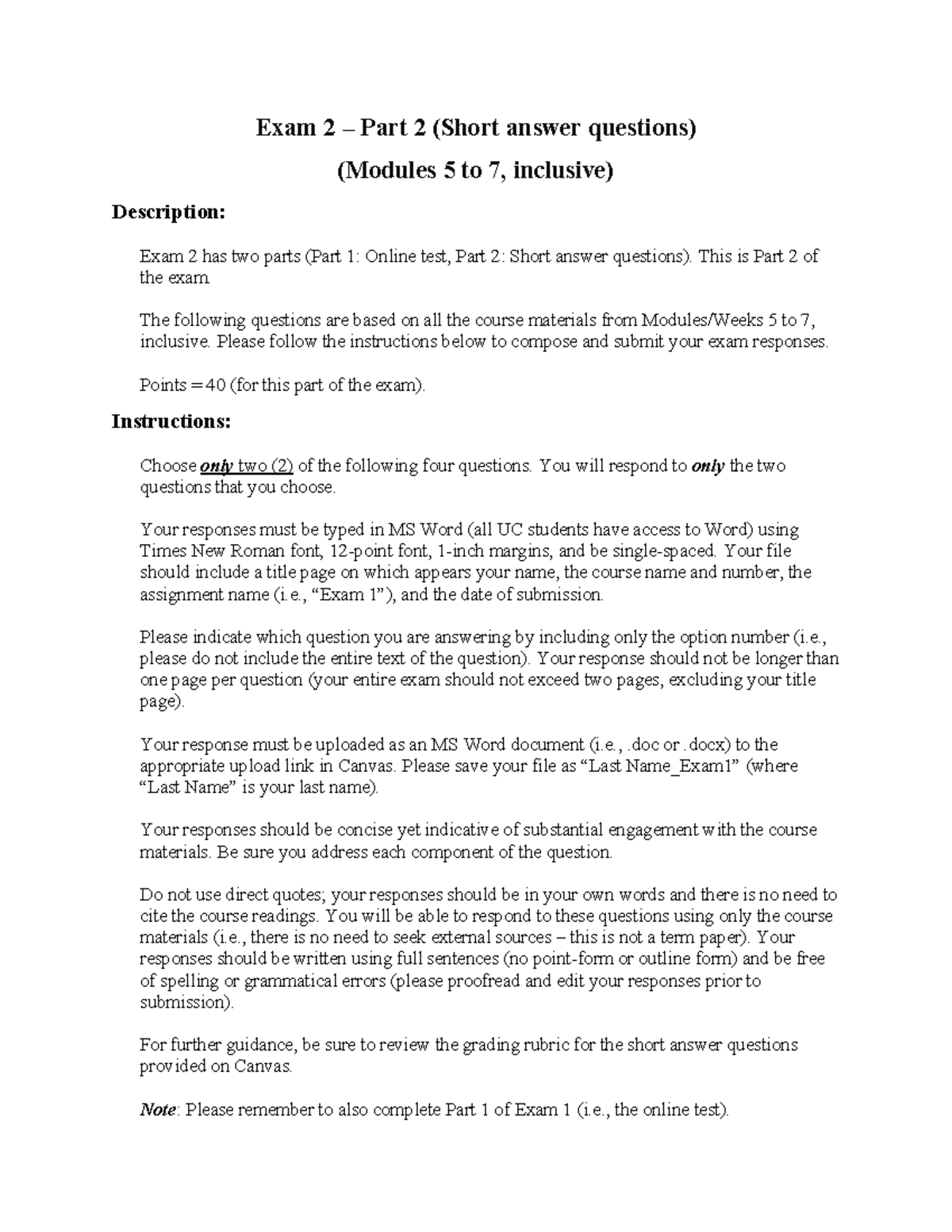 Exam 2 Part 2: Short Answer Questions (Modules 5-7) - Studocu