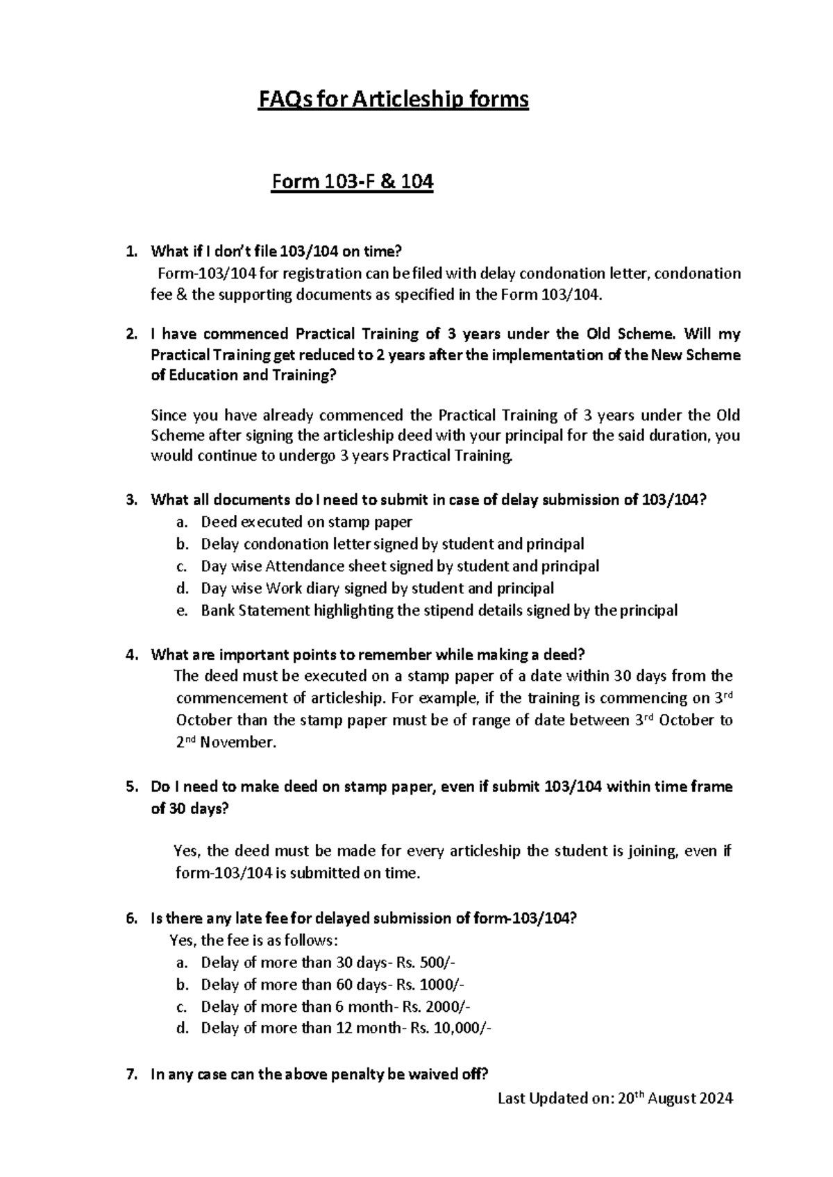 Articleship FAQs: Form 104 & Related Procedures (Updated 20/08/2024 ...