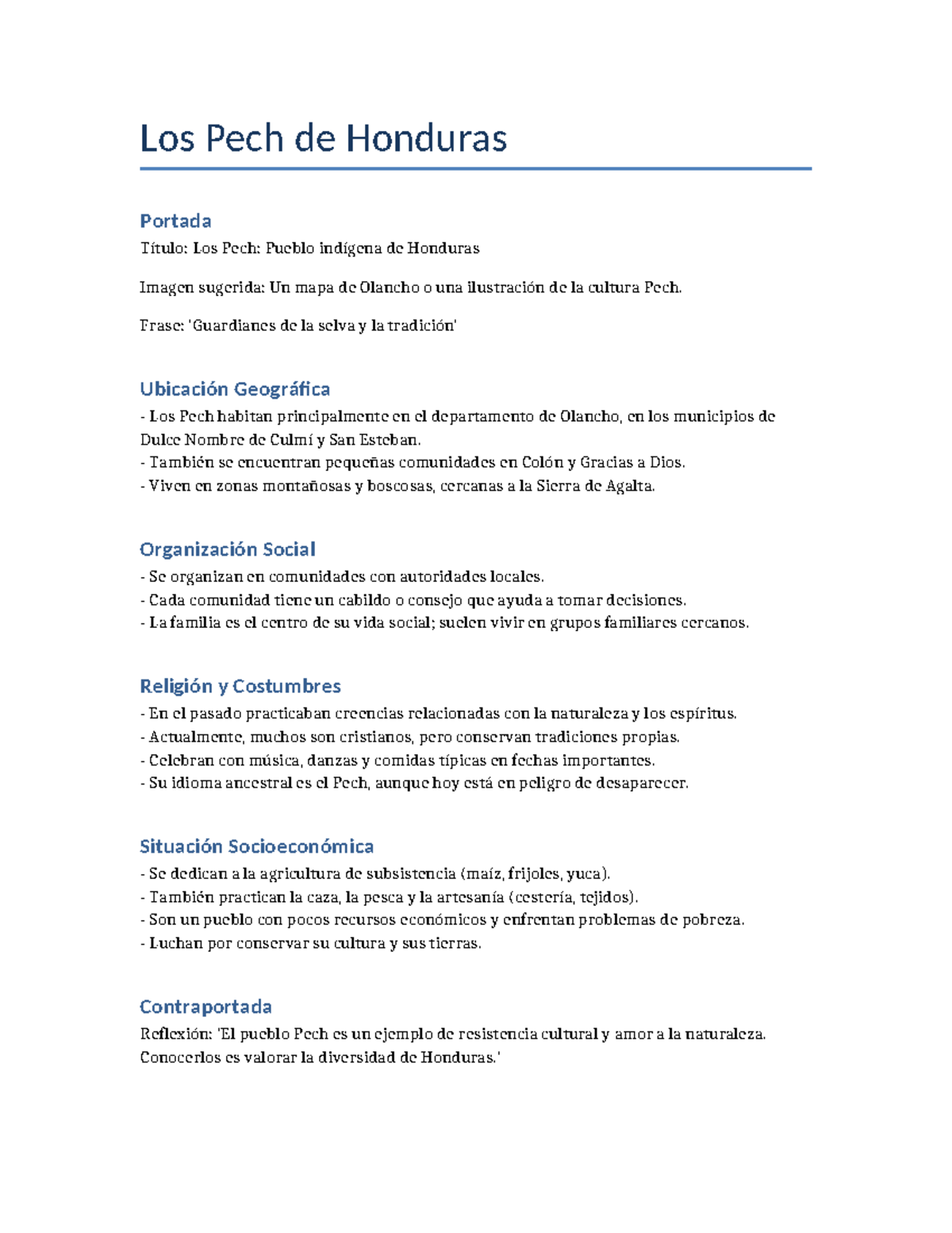 Los Pech: Cultura y Situación Socioeconómica en Honduras ...