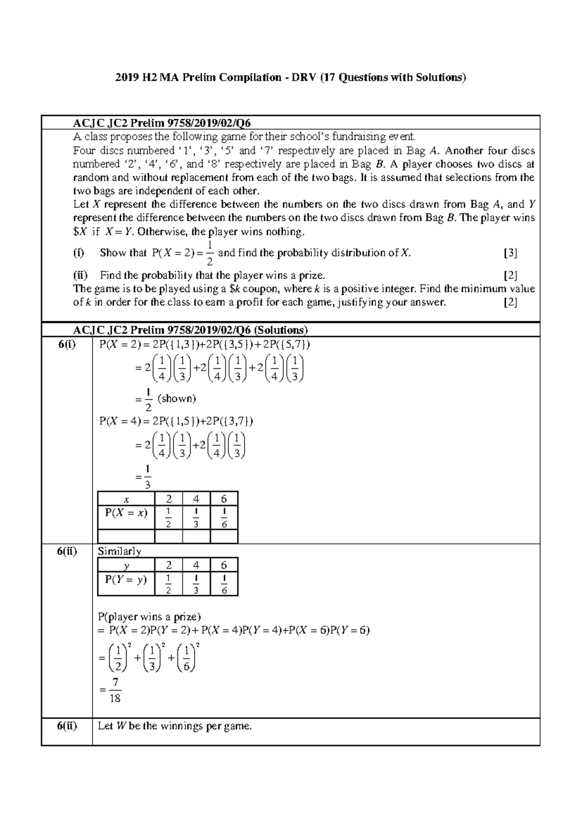 2019 H2 JC2 Prelim DRV Questions and Solutions Compilation - Studocu