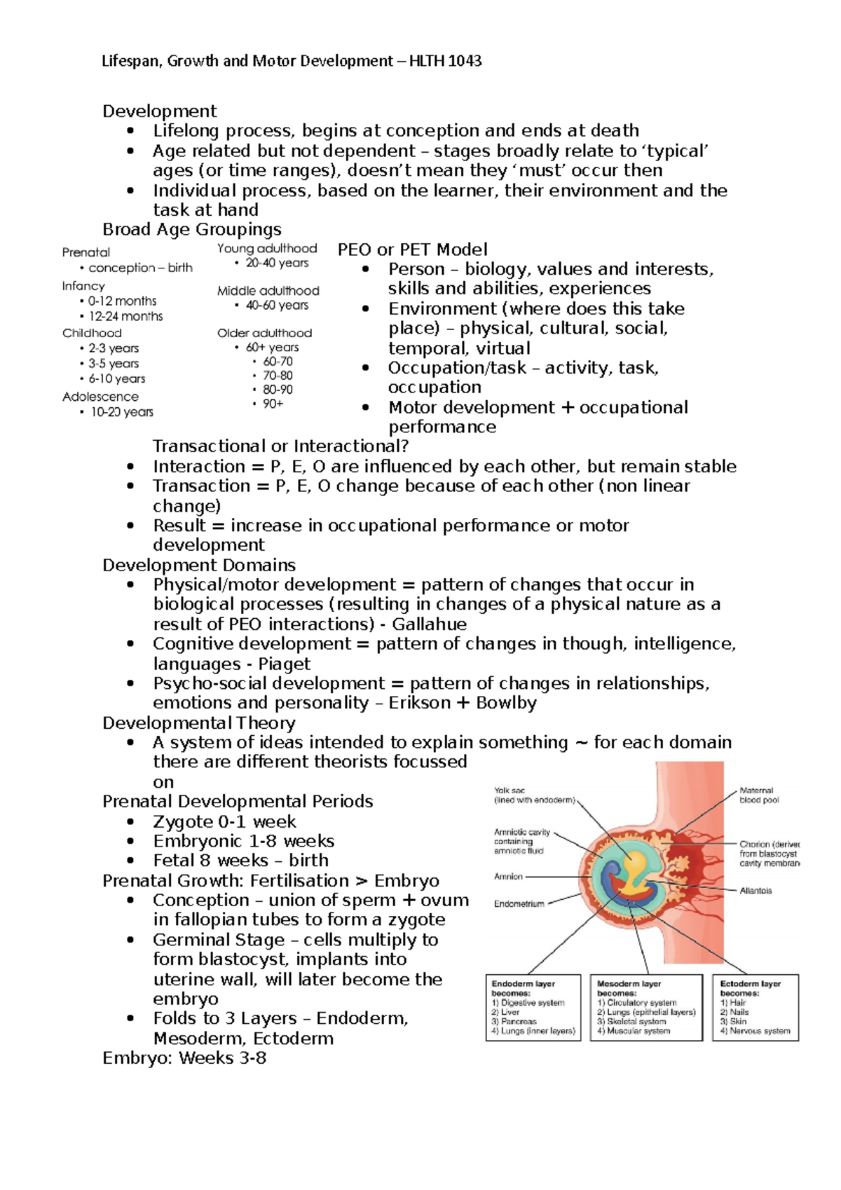 Lifespan Growth and Motor Development Lecture Notes (Course Code: XXX ...
