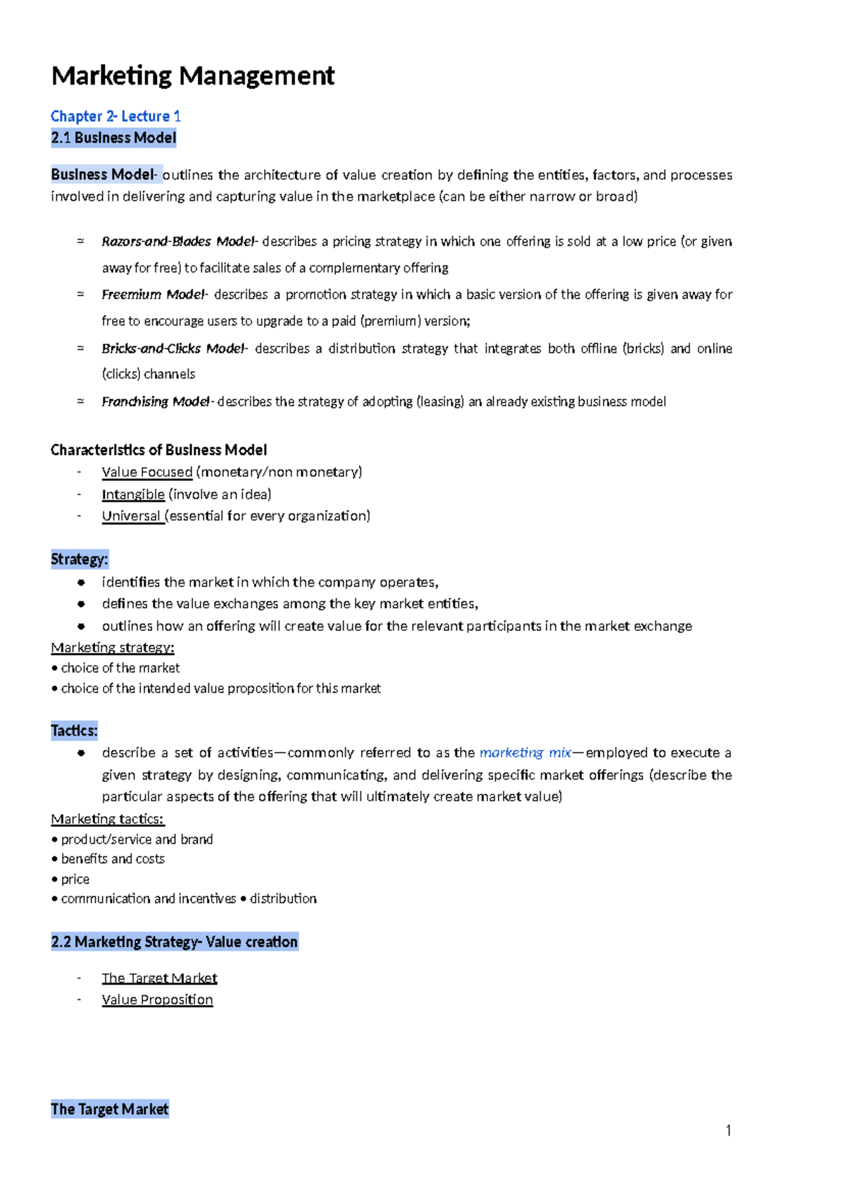 Marketing Management - Lecture Summaries and Notes Collection - Studeersnel
