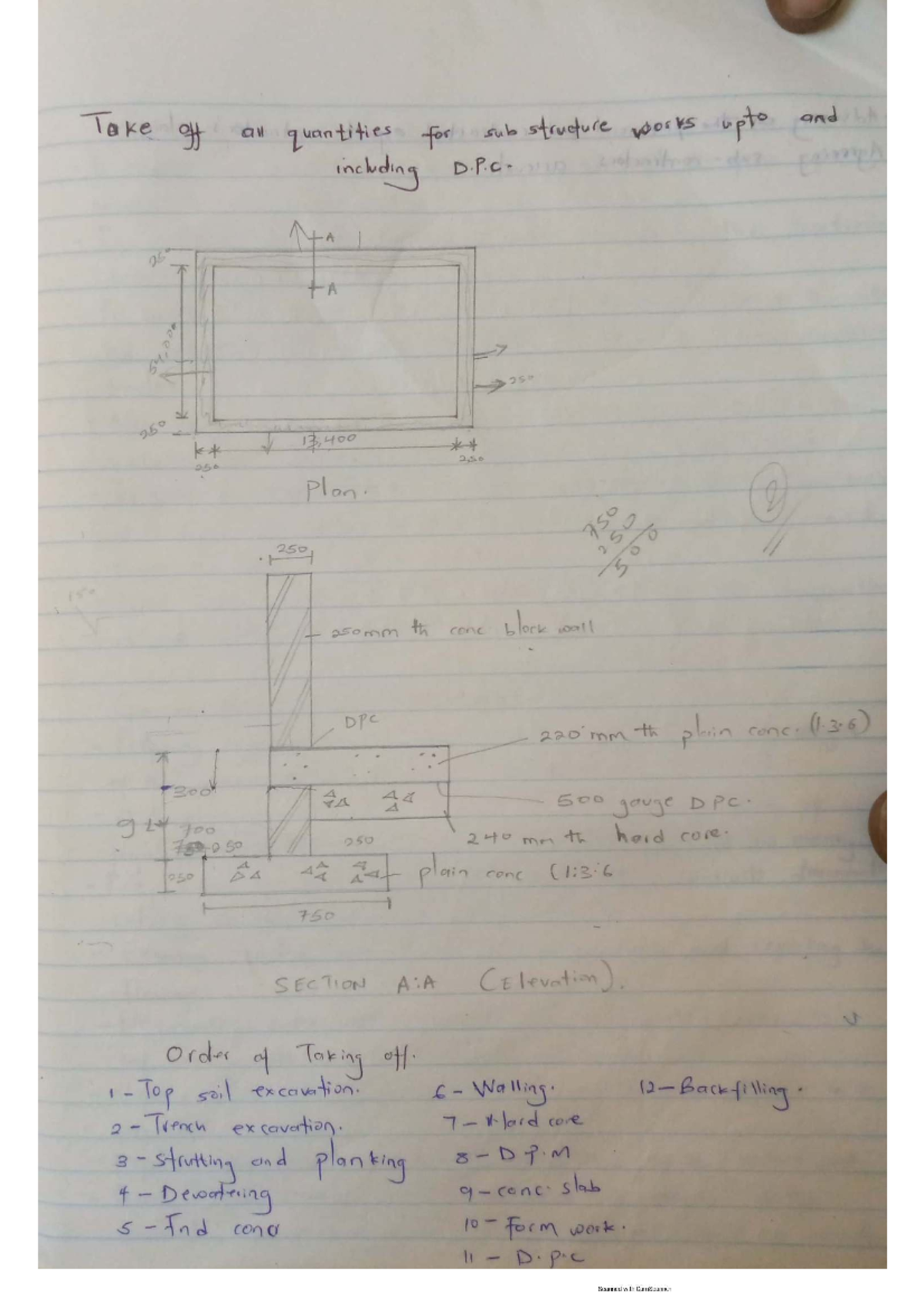 Substructure Takeoff Example: Quantities Up to D.P.C. A I 25 - Studocu
