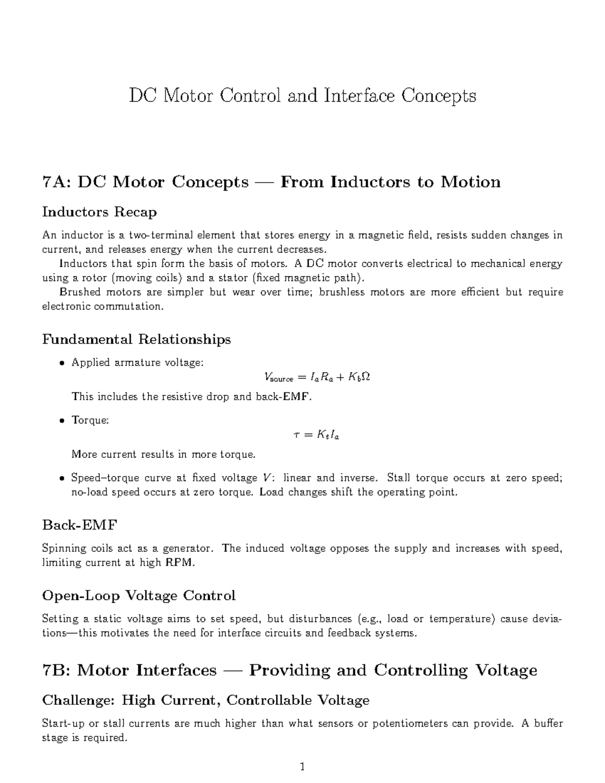 AMME1705 Wk7: DC Motor Control & Interface Concepts Overview - Studocu
