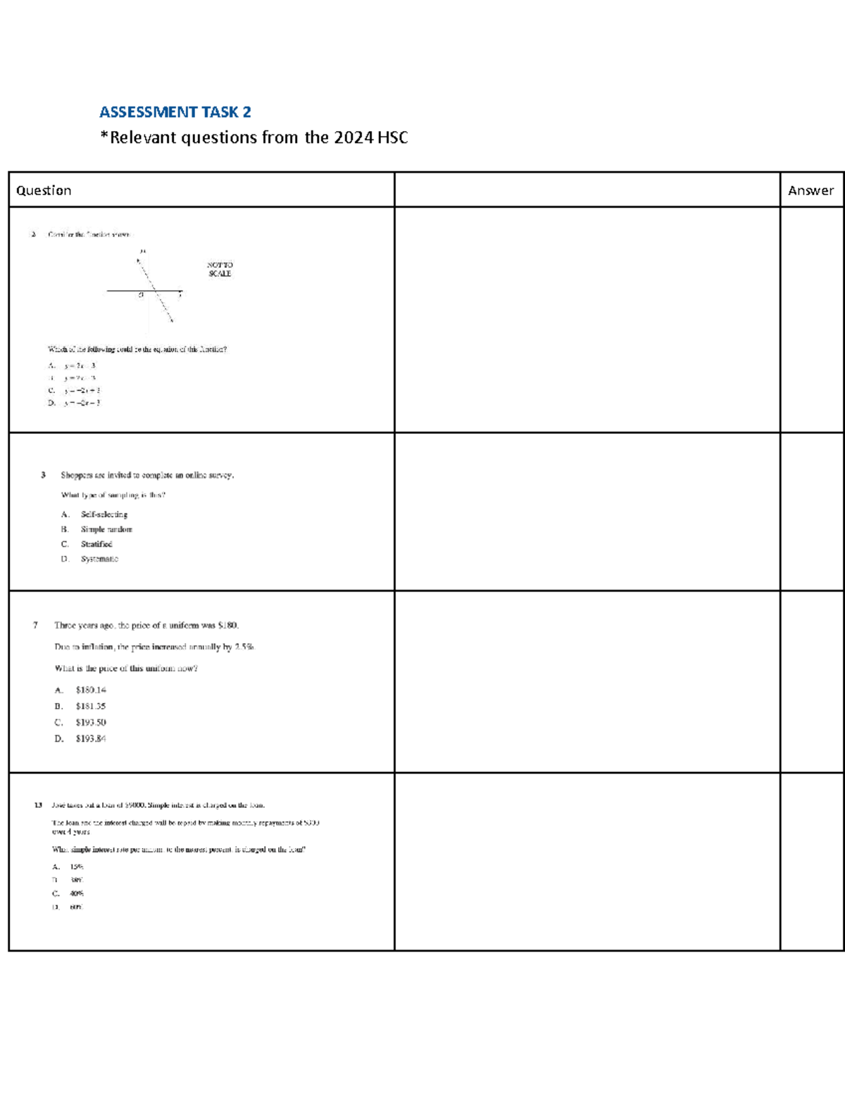 HSC Questions (for task 2) - ASSESSMENT TASK 2 *Relevant questions from ...