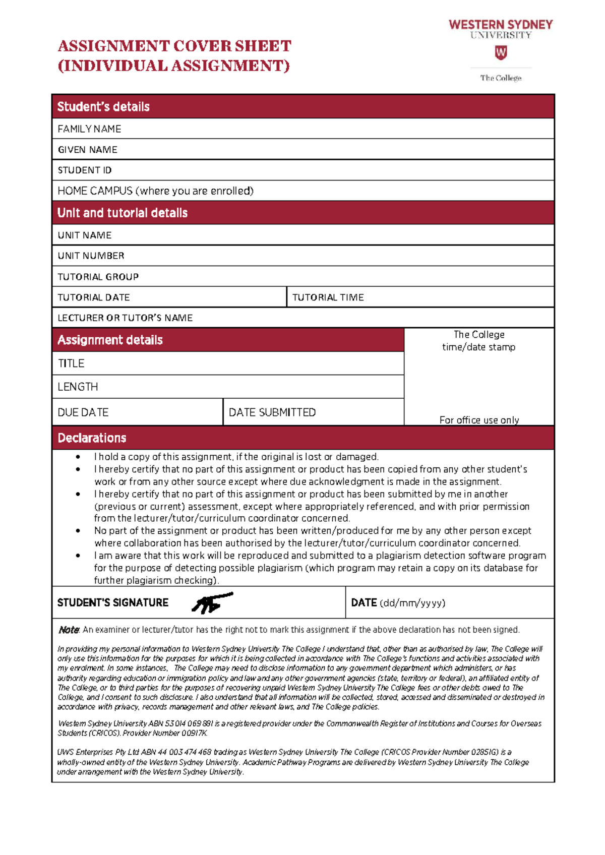 ASSIGNMENT COVER SHEET - INDIVIDUAL ASSIGNMENT (Unit Code) - Studocu