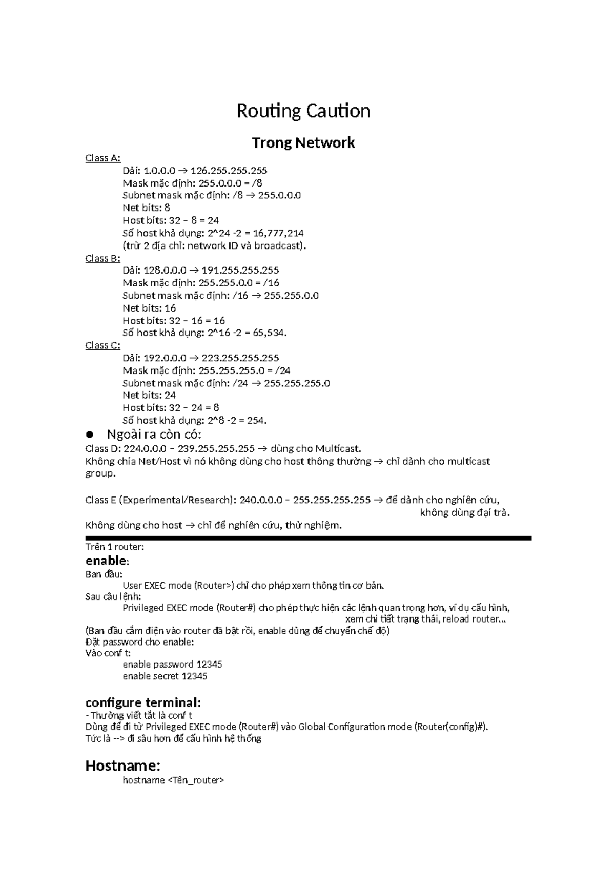 Routing Caution Class A, B, C: Key Concepts and Configurations - Studocu