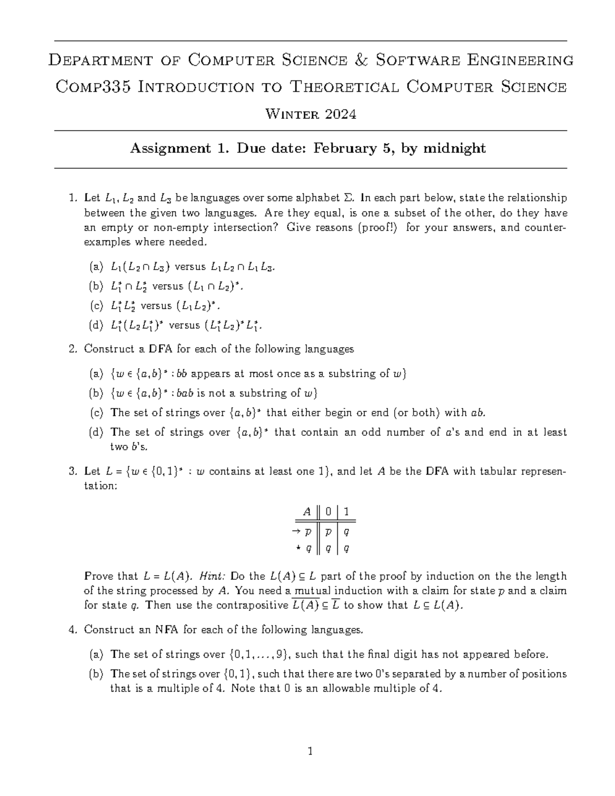 Comp335 Winter 2024: Assignment 1 - Theoretical Computer Science ...