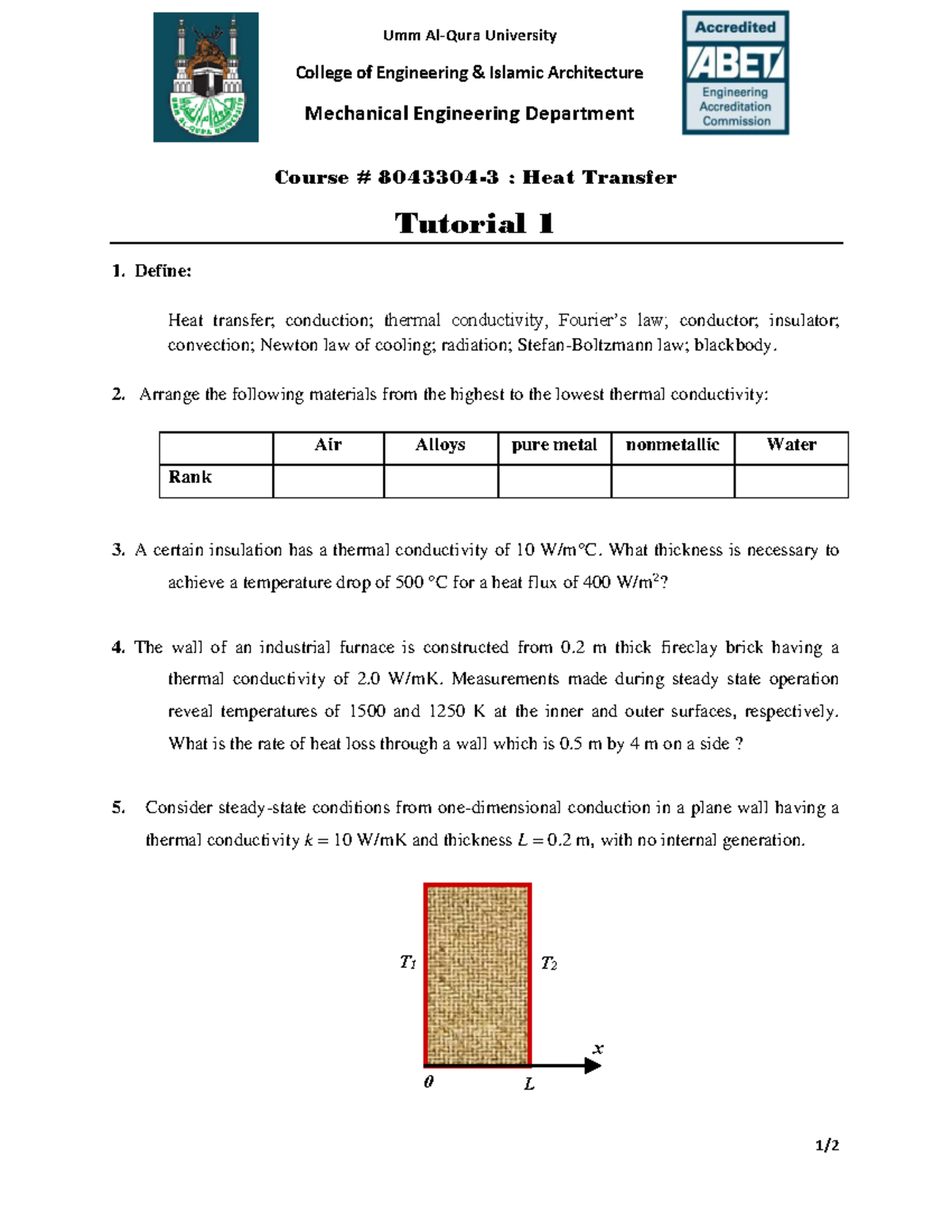 Heat Transfer Tutorial 1 - Key Concepts and Applications (8043304 ...