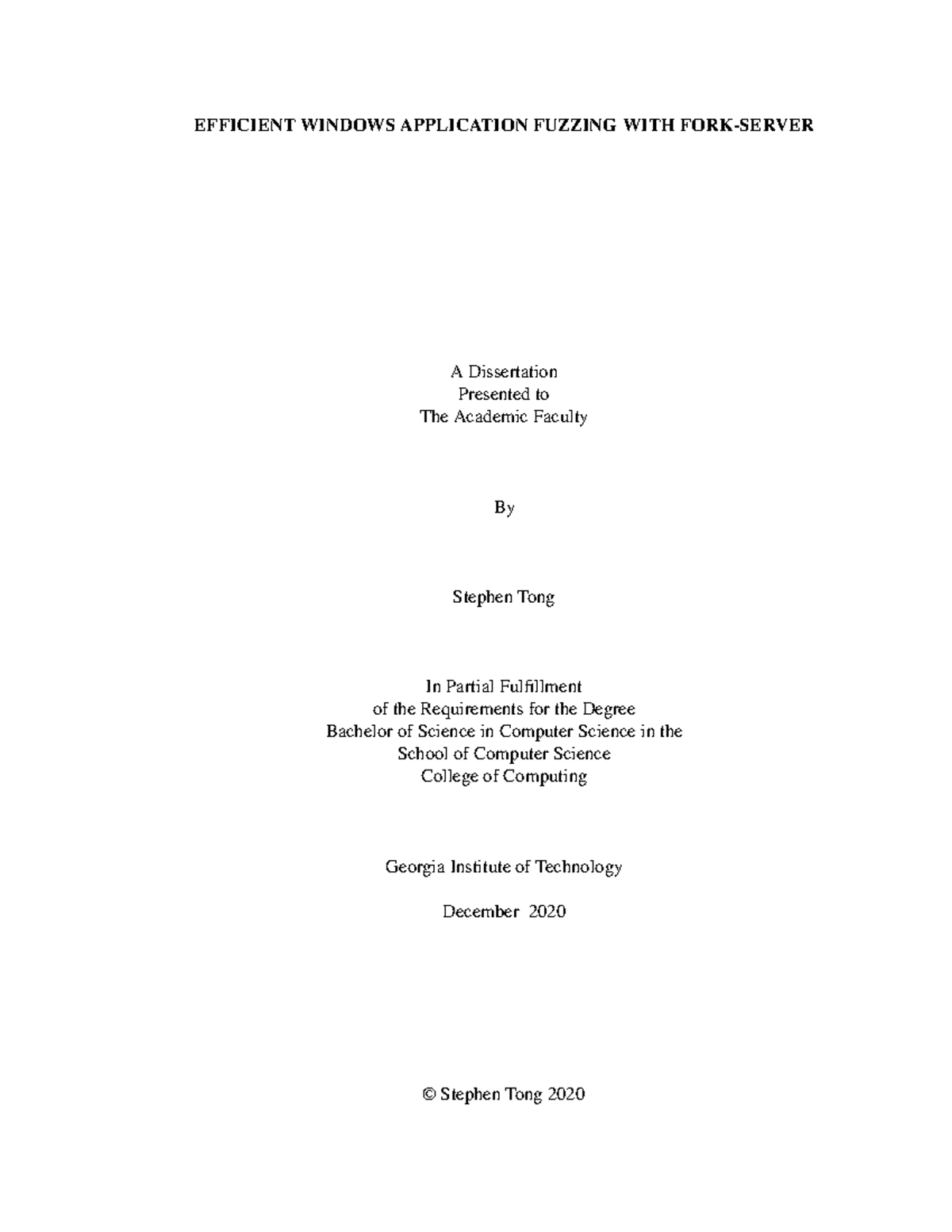 Efficient Windows Application Fuzzing: A Thesis by Stephen Tong - Studocu