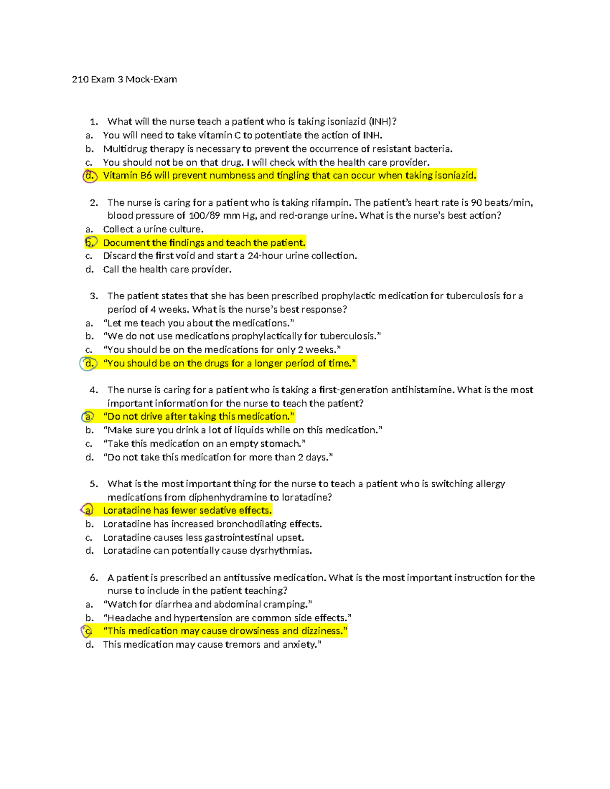 210 Exam 3 Mock Exam - Nursing Pharmacology Practice Questions - Studocu