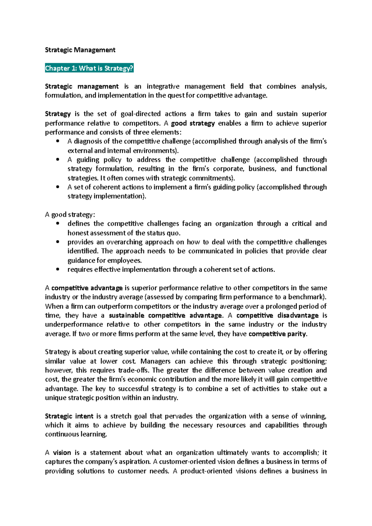 Strategic Management (MGT 301) - Comprehensive Study Guide Summary ...