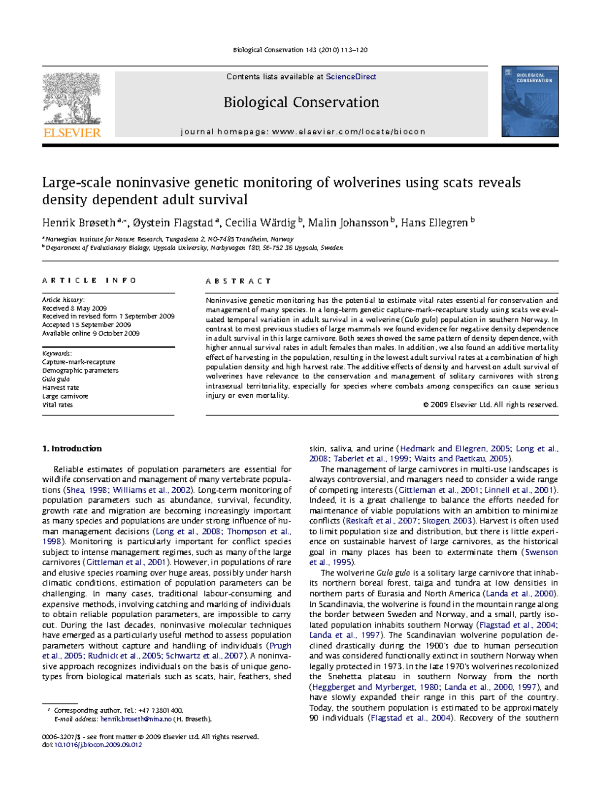 Large-scale Noninvasive Genetic Monitoring of Wolverines in Norway (BIO ...
