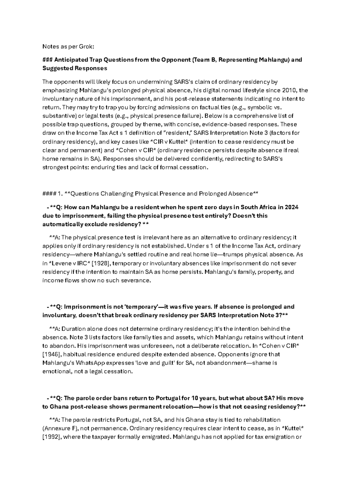 Team B: Anticipated Trap Questions & Responses for Mahlangu's Tax ...