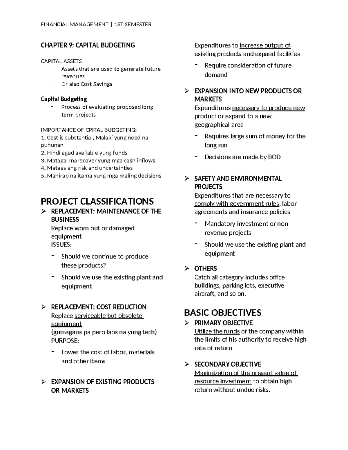 FINANCIAL MANAGEMENT 1ST SEMESTER: CHAPTER 9 - CAPITAL BUDGETING - Studocu