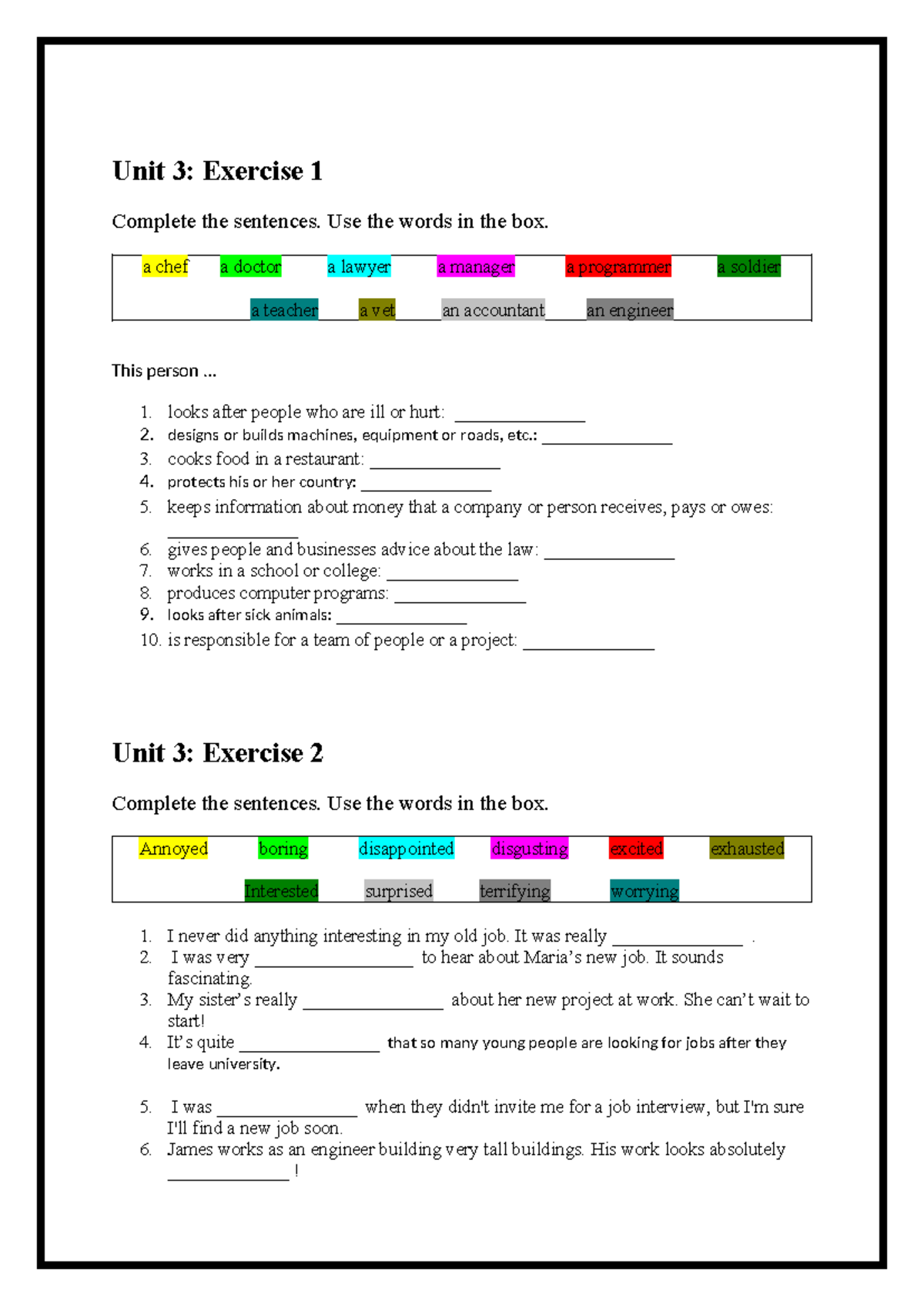 Unit 3: Practical Exercises for Class English Skills - Studocu