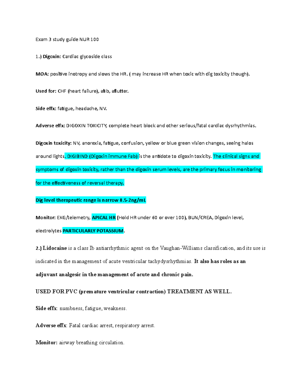 Pharm Study Guide: NUR 100 Exam 3 Review and Key Concepts - Studocu