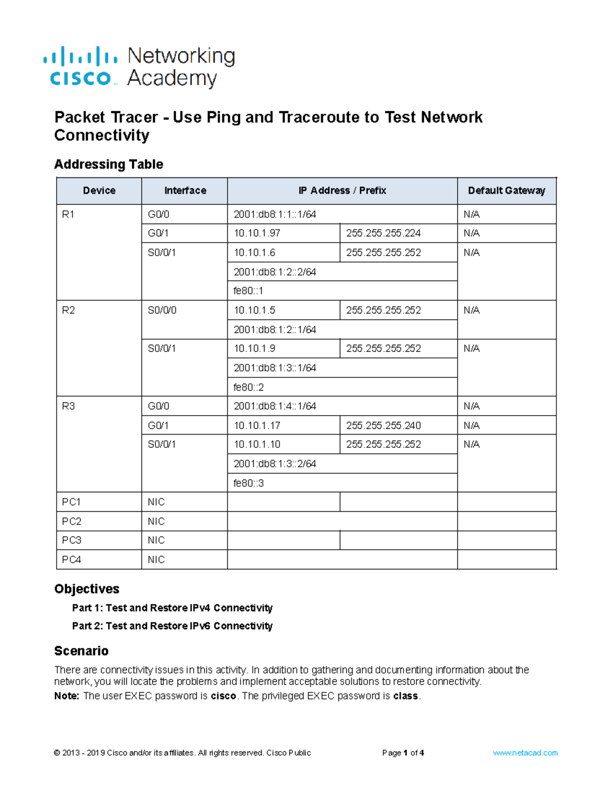 13.2.7 Packet Tracer - Use Ping and Traceroute to Test Network ...