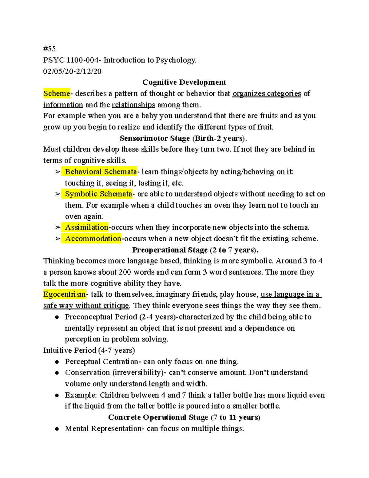 PSYC 1100-004: Comprehensive Overview of Cognitive Development - Studocu