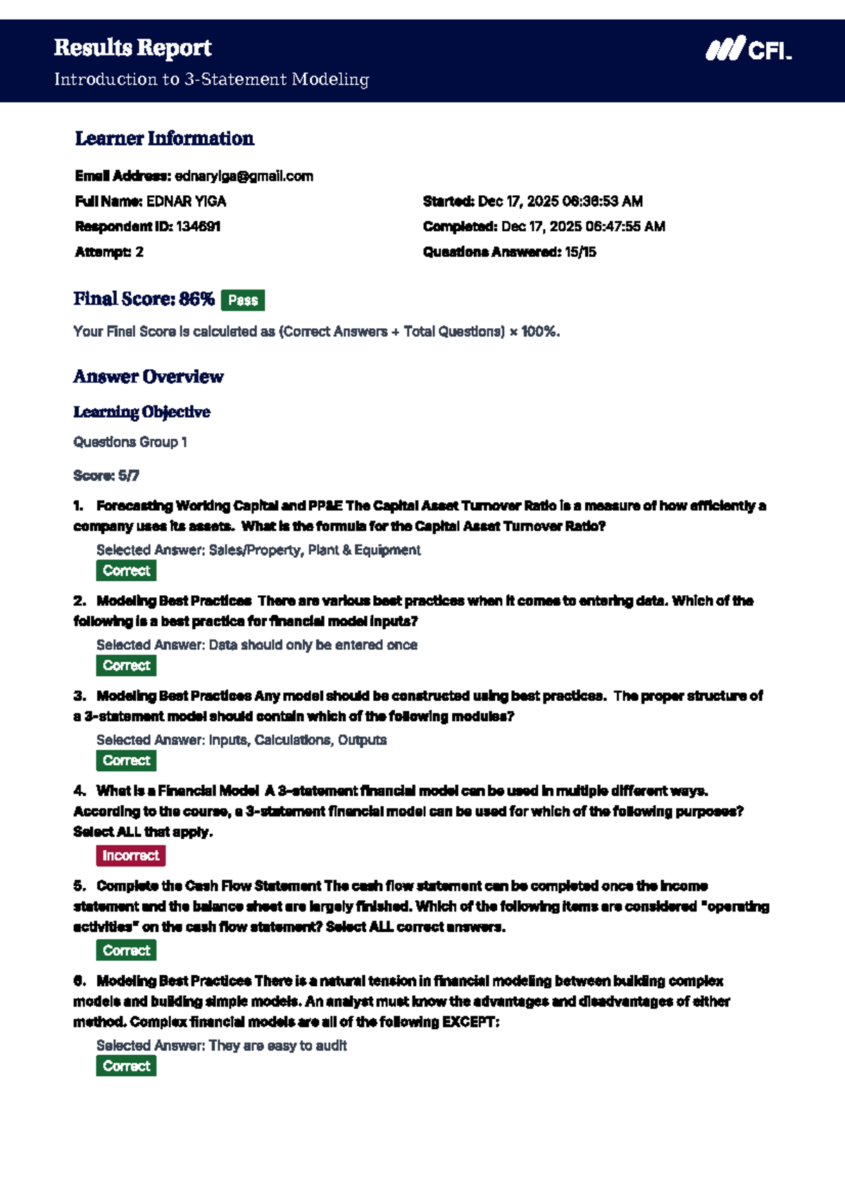 EDNAR YIGA: Intro to 3-Statement Modeling Results Report - Studocu