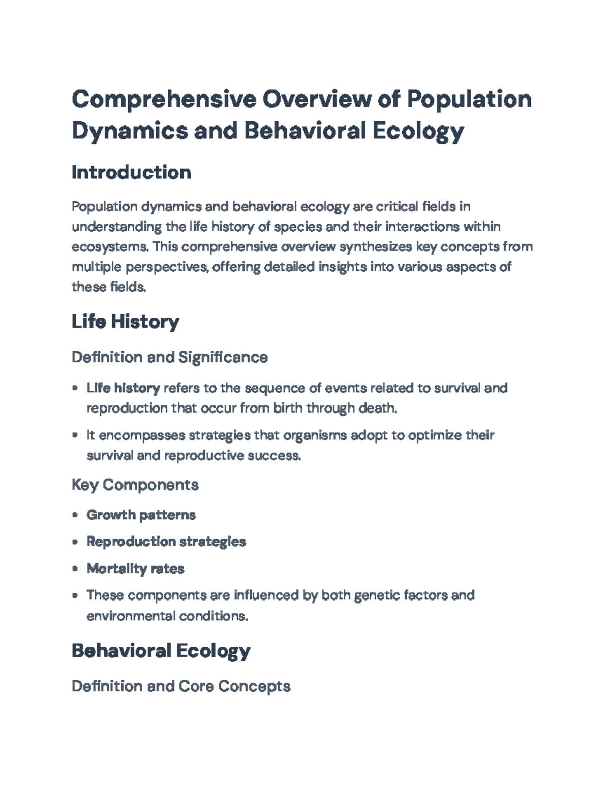 Comprehensive Overview of Population Dynamics & Behavioral Ecology ...