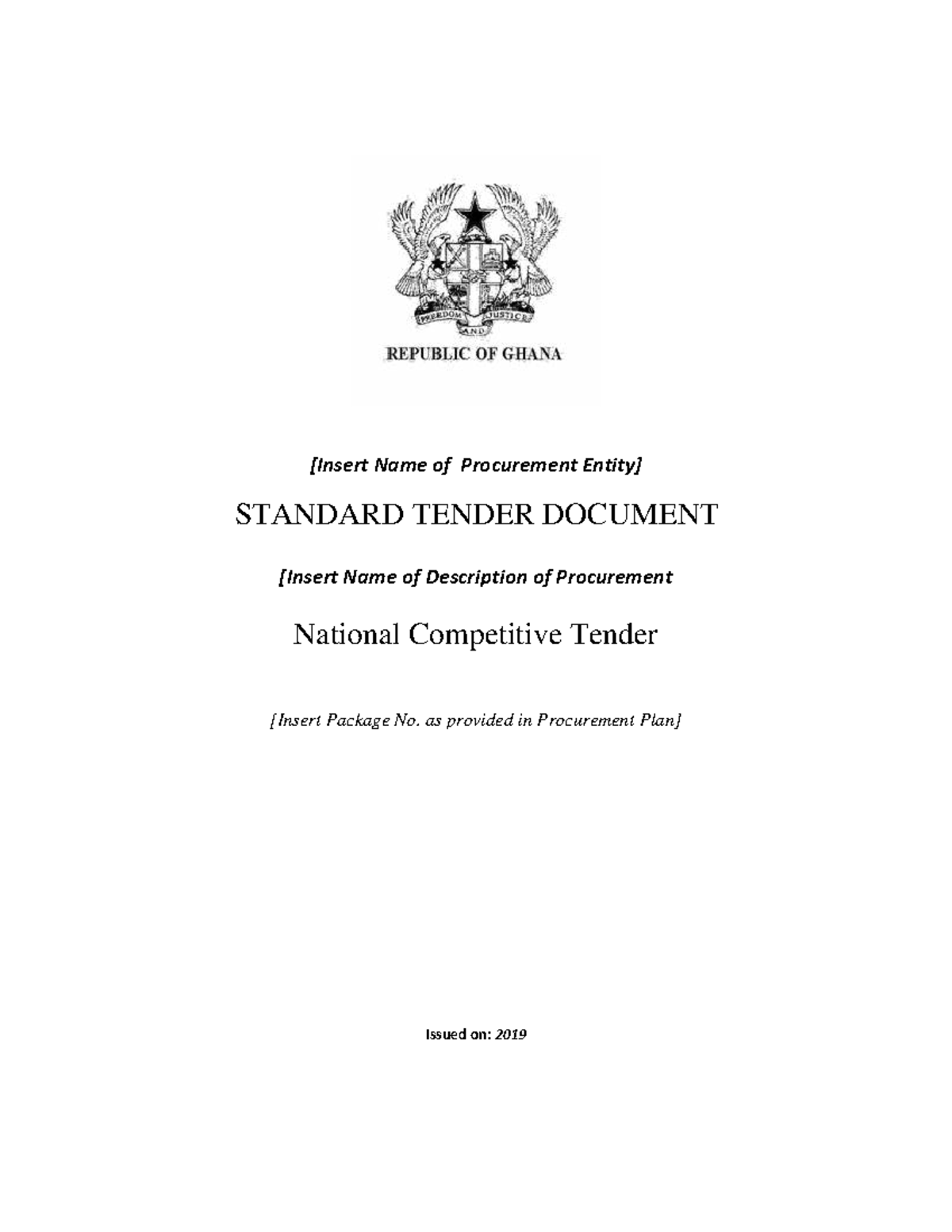 STD Procurement of Goods NCT 2020: National Competitive Tender Document ...