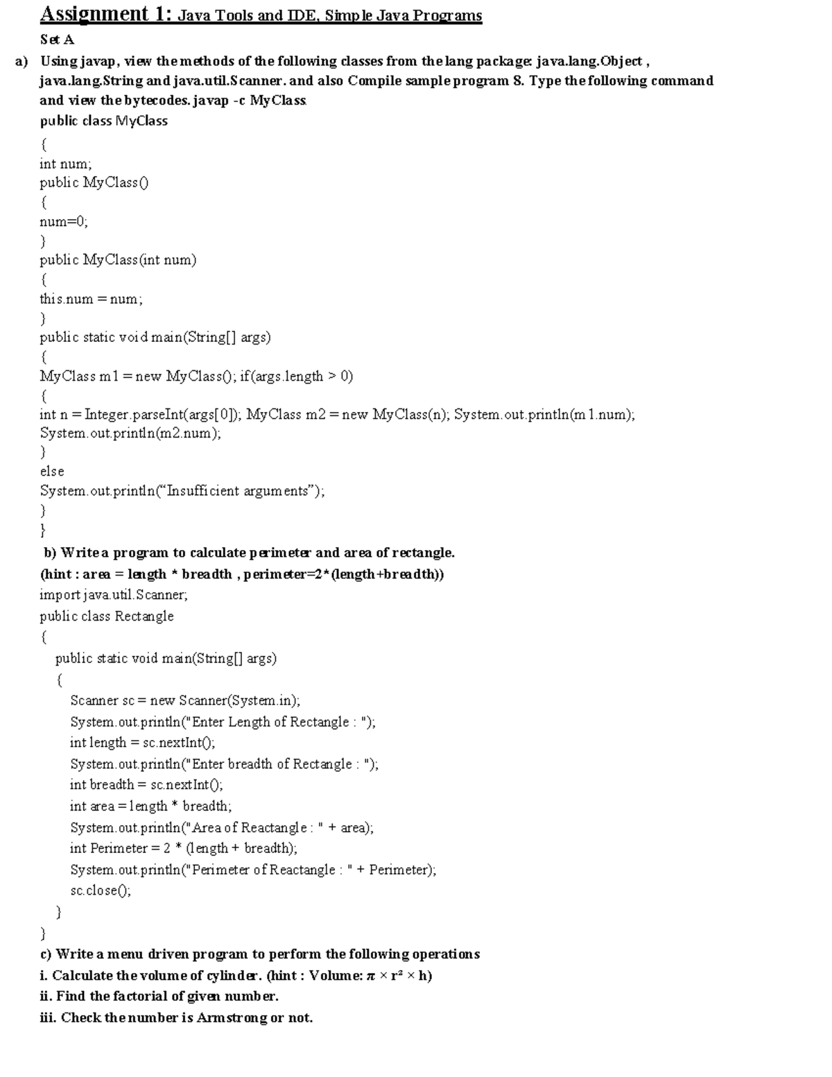 Java-I Practical Assignment Solutions (Sem-1): Tools, Programs ...