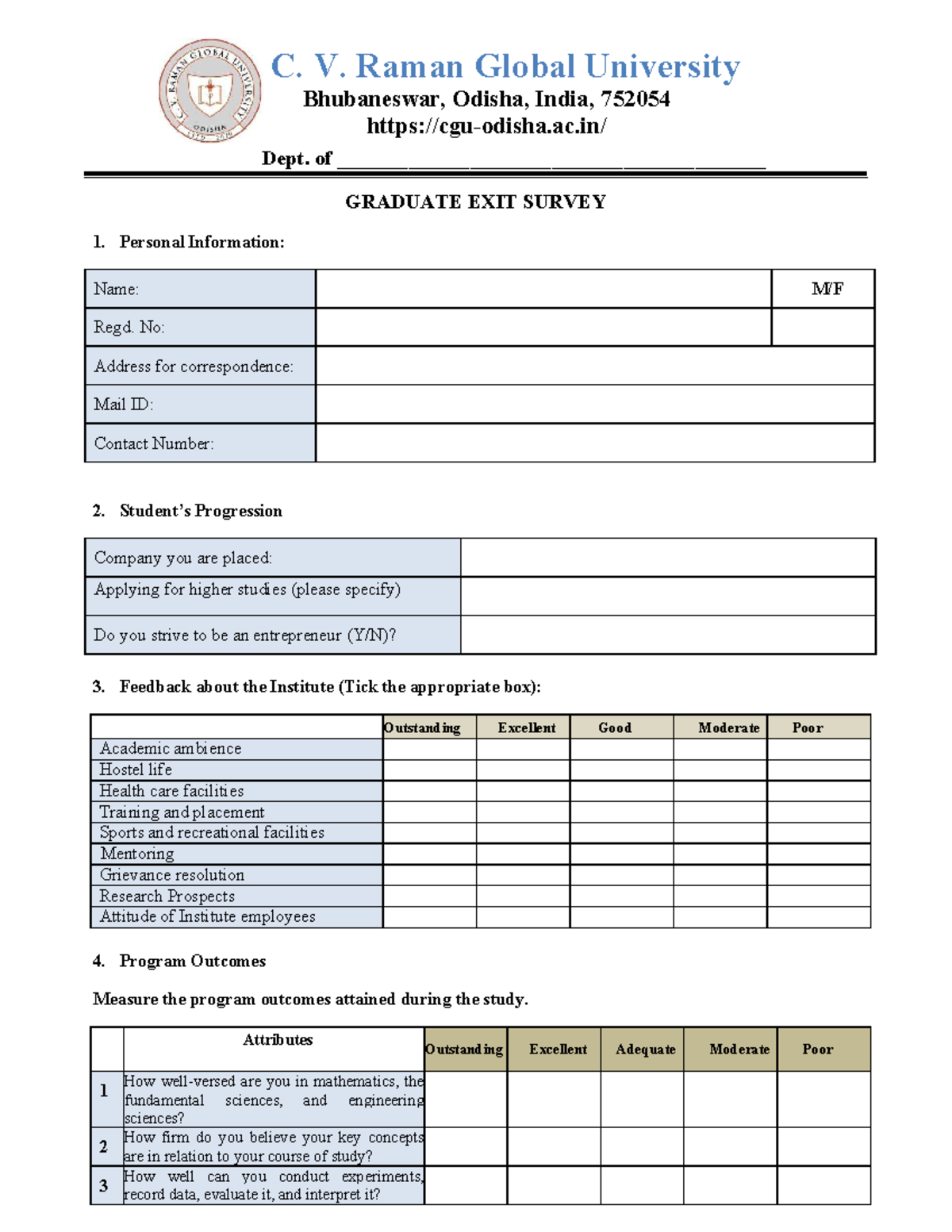 Graduate Exit Survey 2024-25 - C.V. Raman Global University - Studocu
