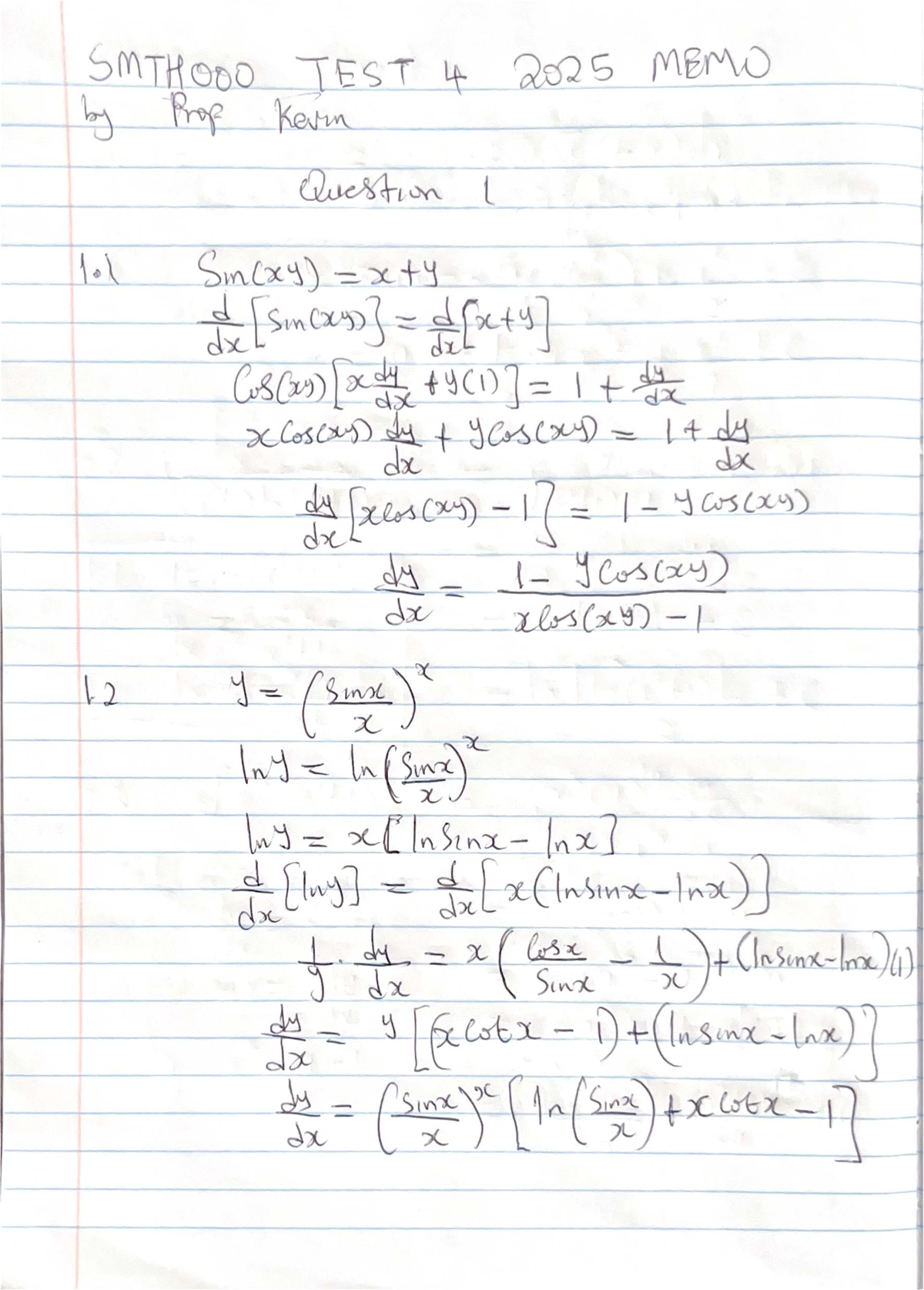 SMTHOOO Test 4 2025 Memo: Detailed Solutions and Explanations - Studocu