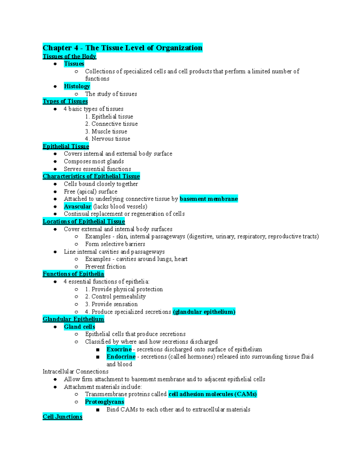 A&P - Chapter 4: Tissue Types and Injury Responses Overview - Studocu