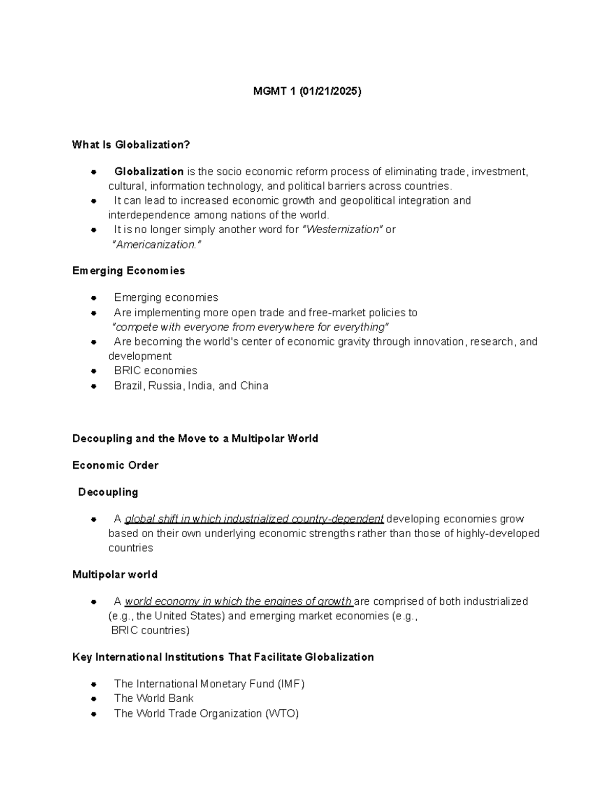 International business and trade - MGMT 1 (01/21/2025) What Is ...