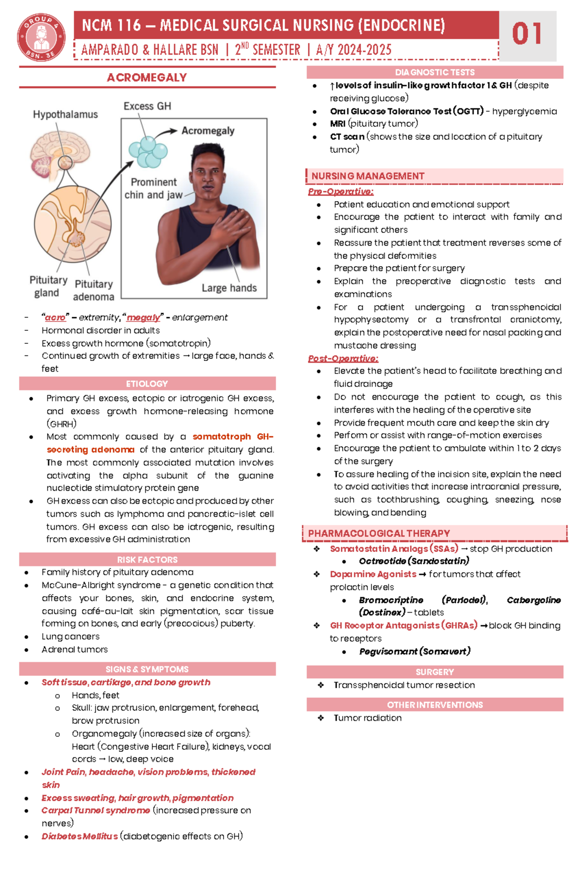 Acromegaly: NCM 116 Medical Surgical Nursing Overview - Studocu