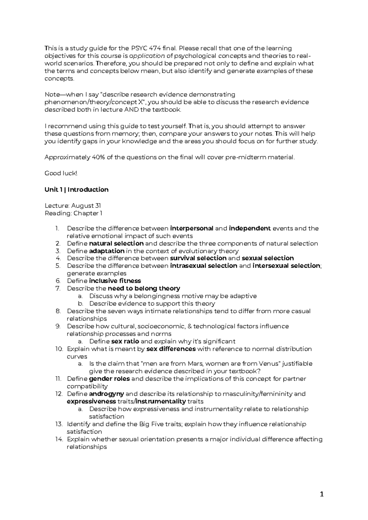 PSYC474 F2023 Final Exam Study Guide: Key Concepts & Strategies - Studocu