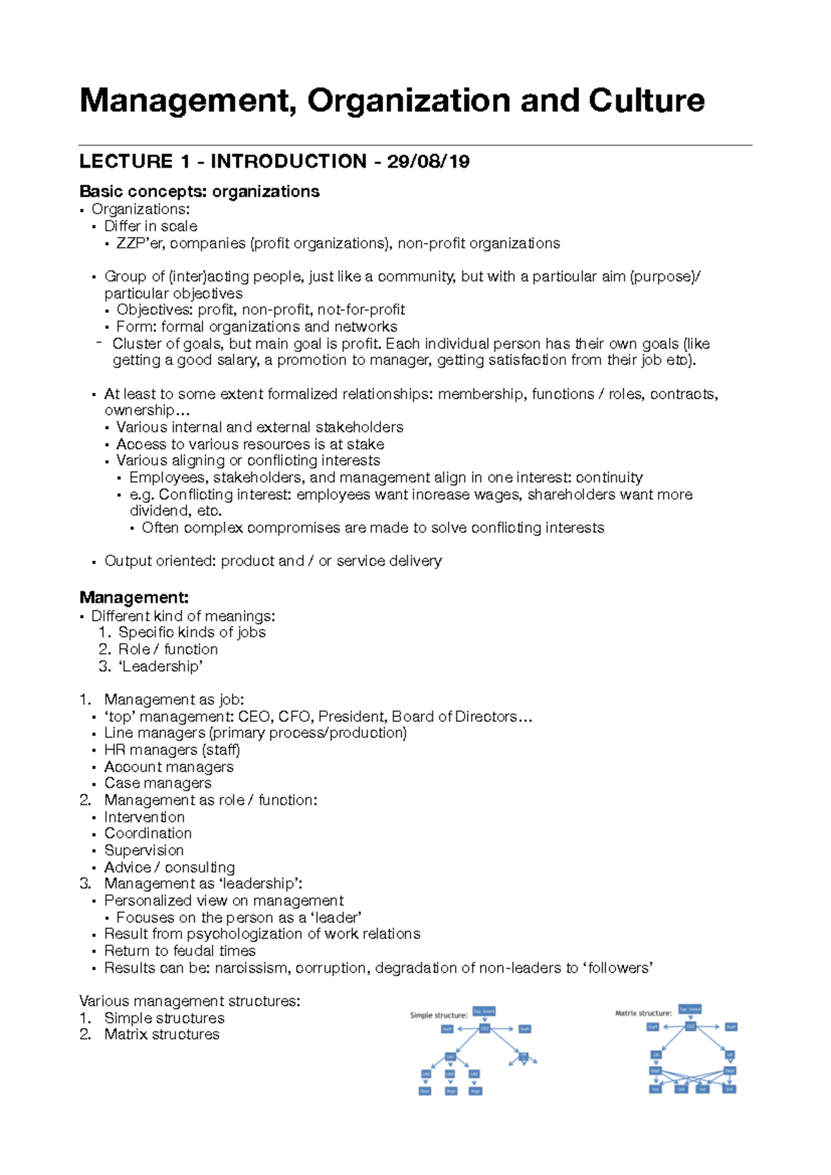 Management, Organization, and Culture - Lecture Notes Overview ...