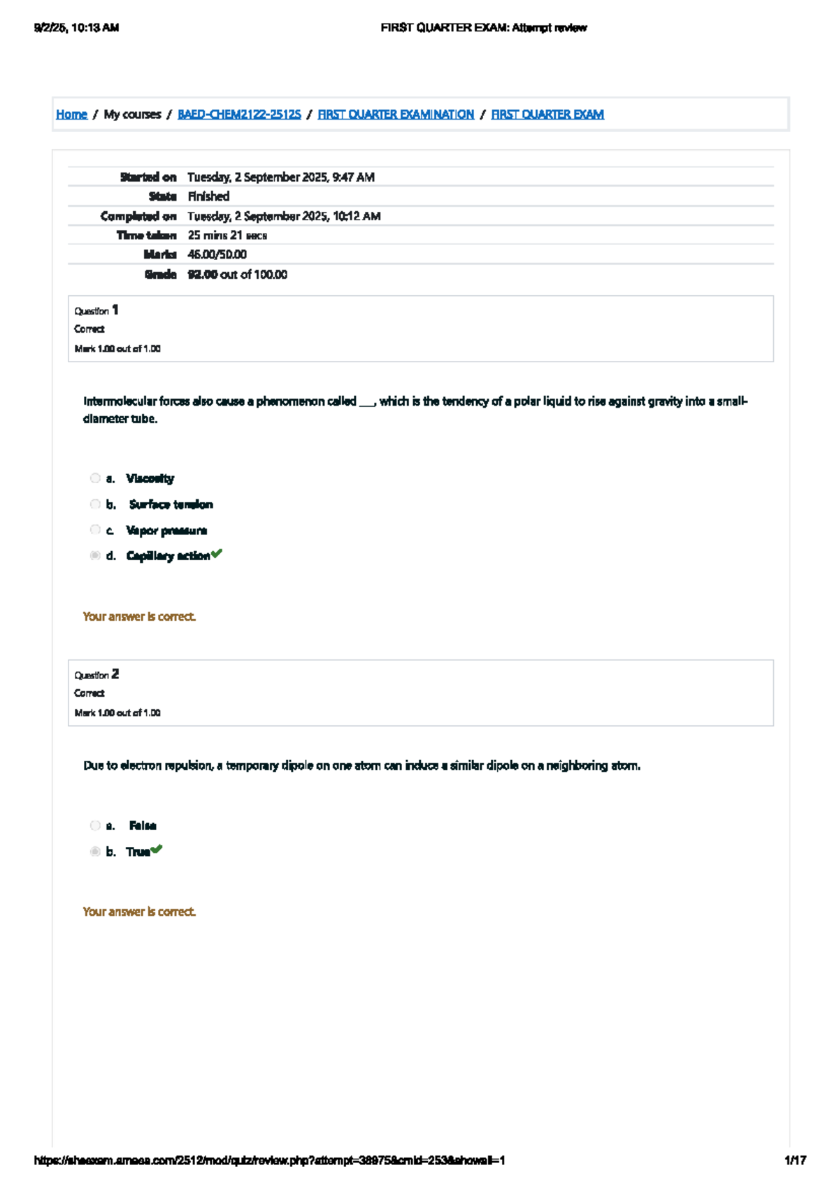 Chem 101: First Quarter Exam Review and Answers - Studocu
