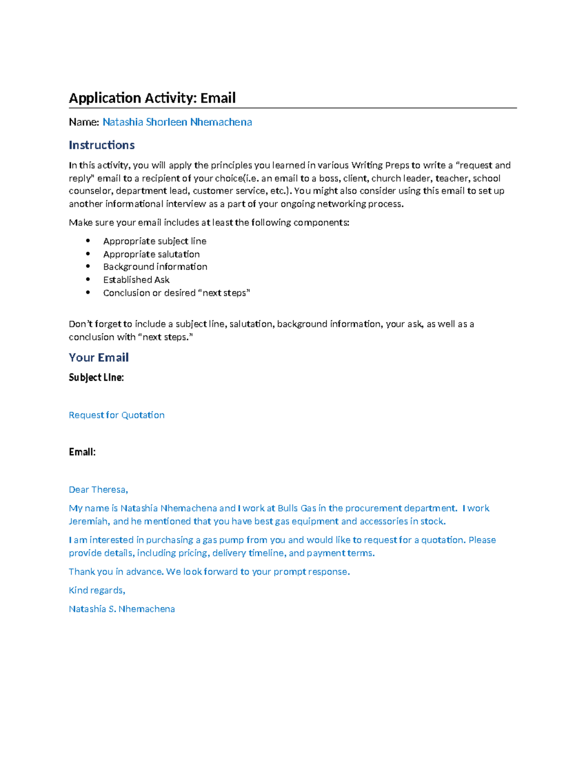 Pc102 W06 Application Activity: Email Template for Requests - Studocu