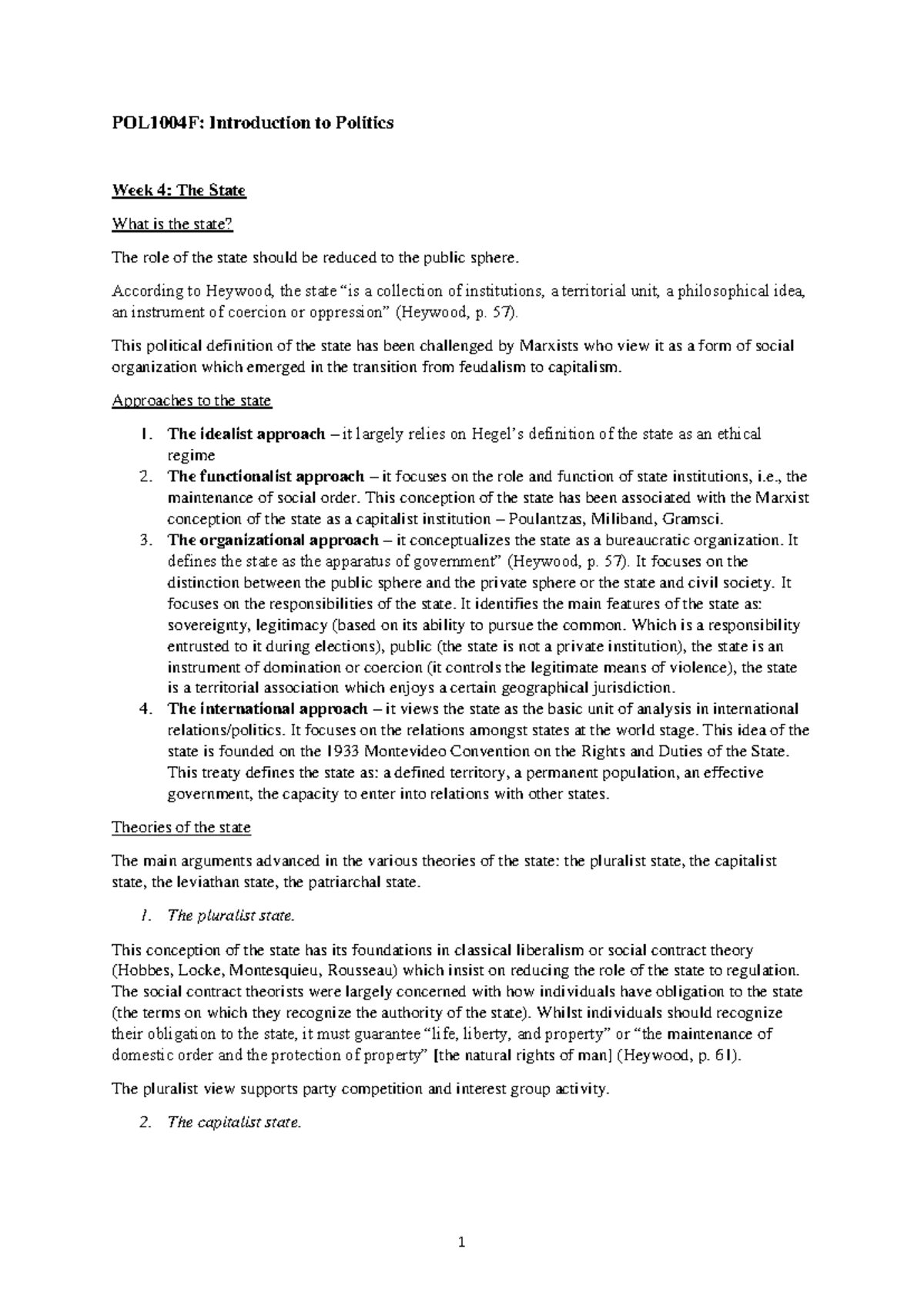 POL1004F: Week 4 Lecture Notes on The State and Its Theories - Studocu
