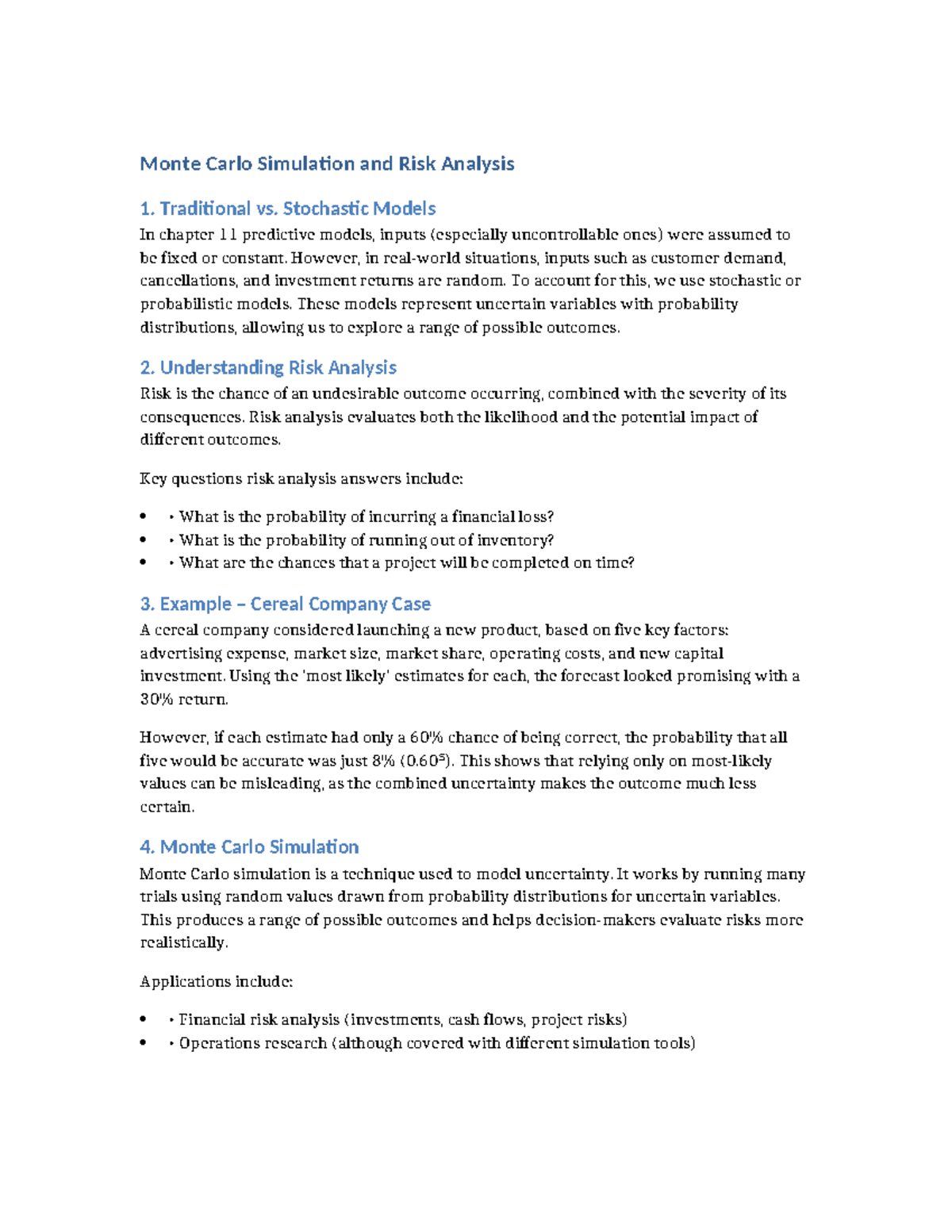 Risk Analysis and Monte Carlo Simulation: Traditional vs. Stochastic ...