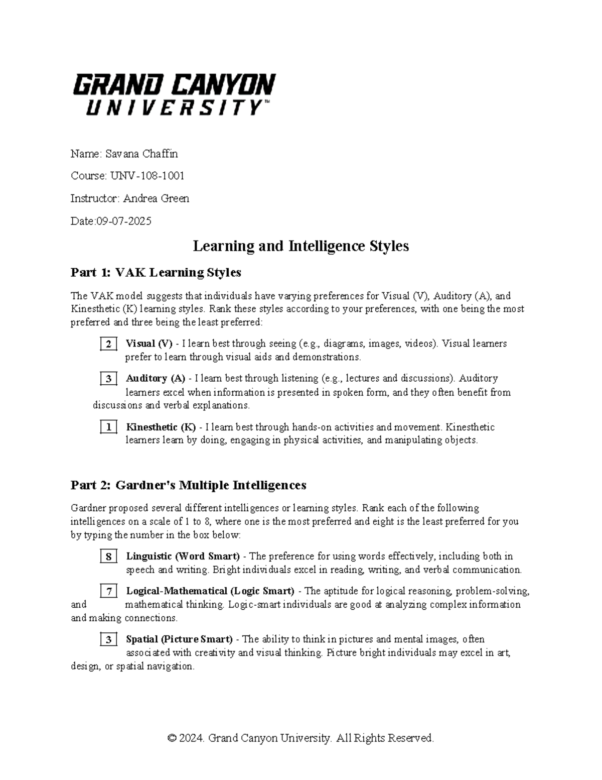 UNV-108-T2-Learning and Intelligence Styles Reflection and Preferences ...