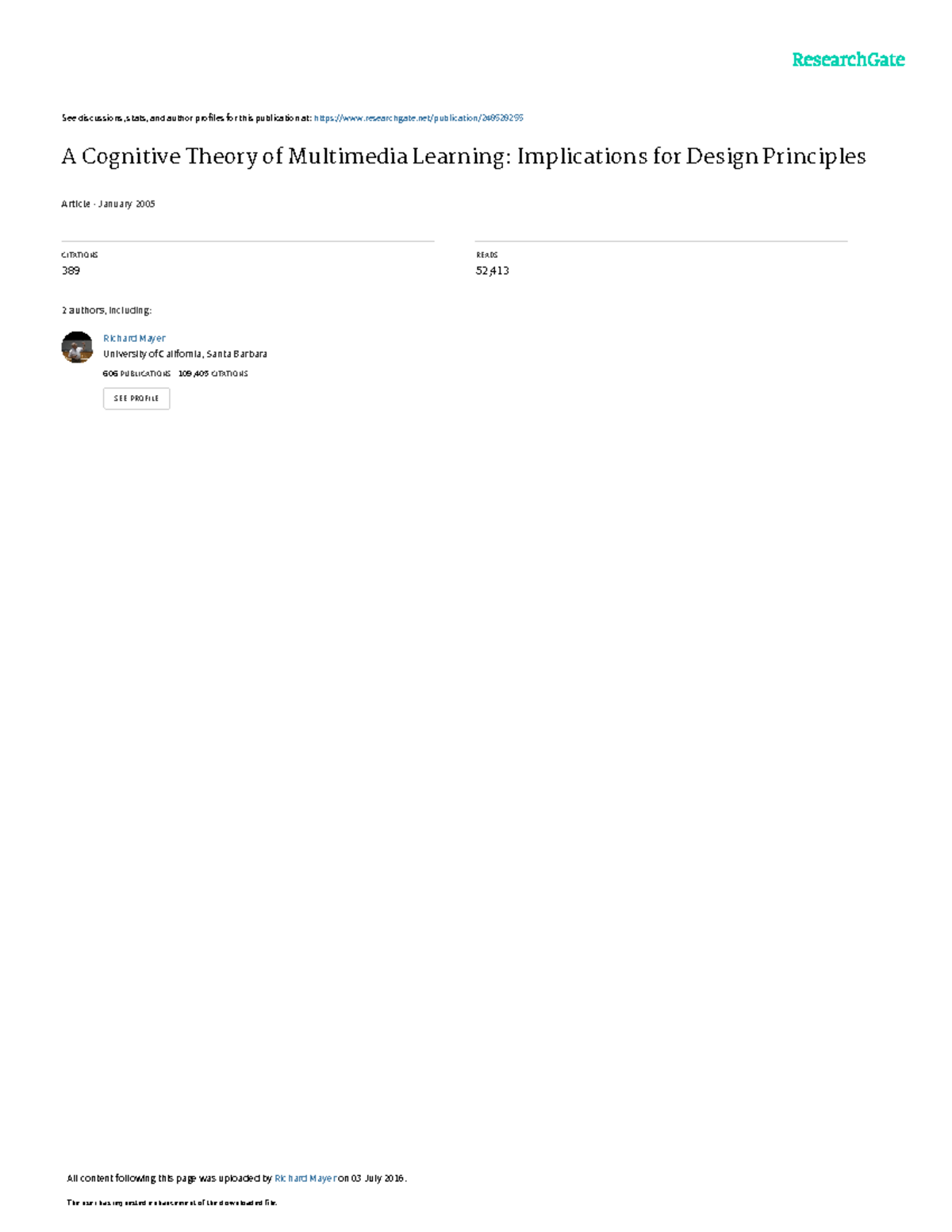 Cognitive Theory of Multimedia Learning: Design Implications for Edu ...