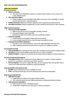 ECON 1102 Final Exam Study Guide: Key Concepts and Topics - Studocu