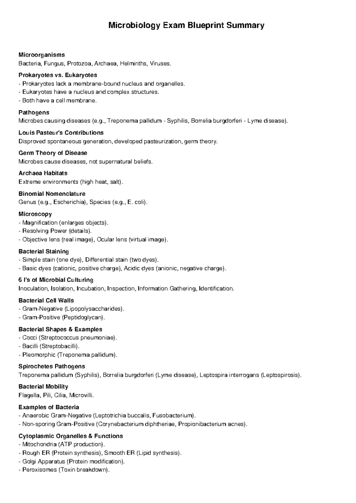 Microbiology Exam Summary - Microbiology Exam Blueprint Summary ...