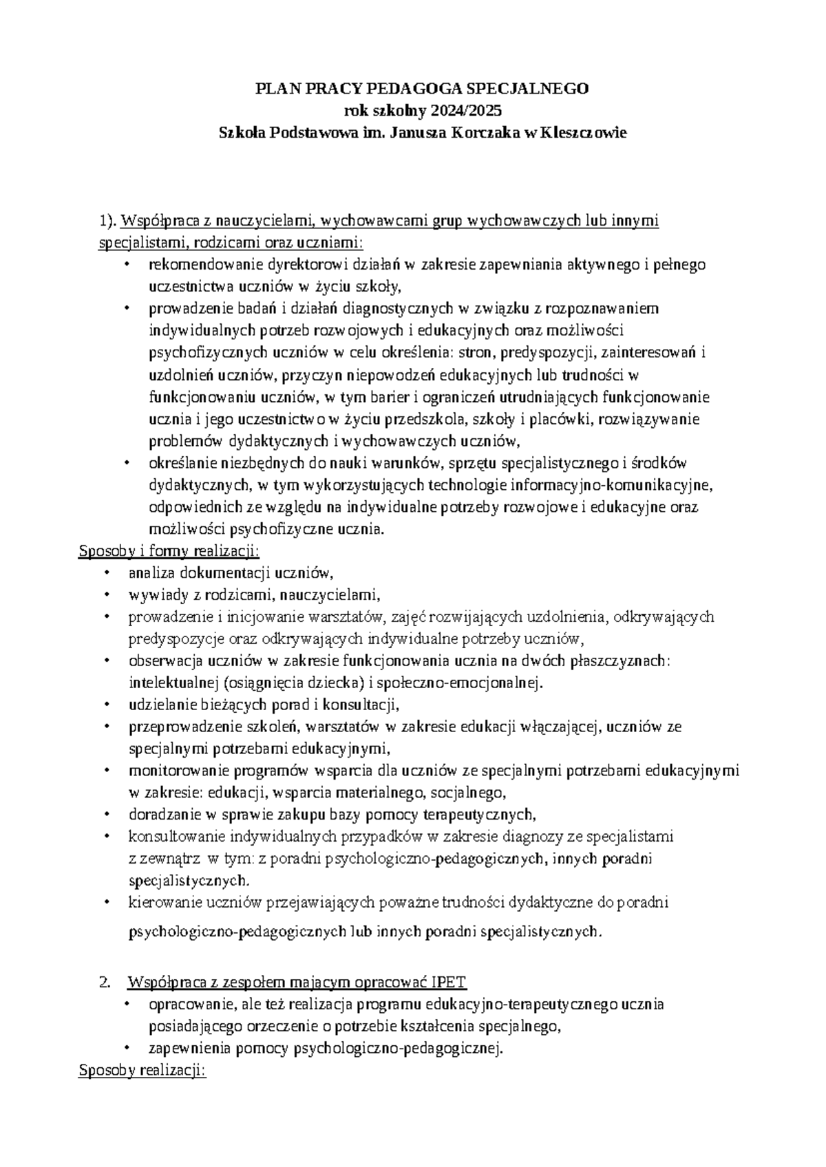 Plan Pracy Lekcji Techniki W Szkole Specjalnej www.studocu.com