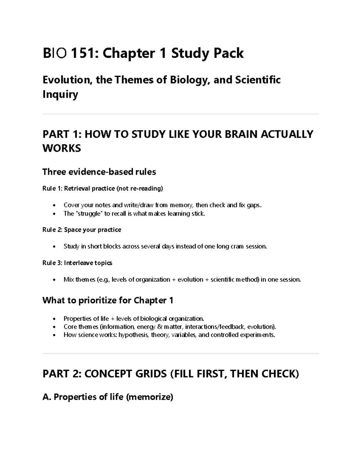 BIO 151: Chapter 1 Study Pack on Evolution & Scientific Inquiry - Studocu