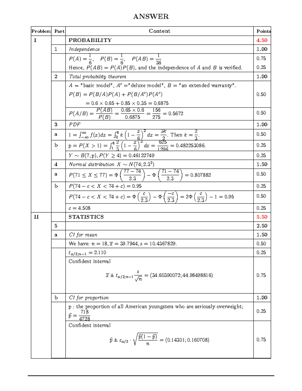 Probability and Statistics Answers (SE 2) - Studocu