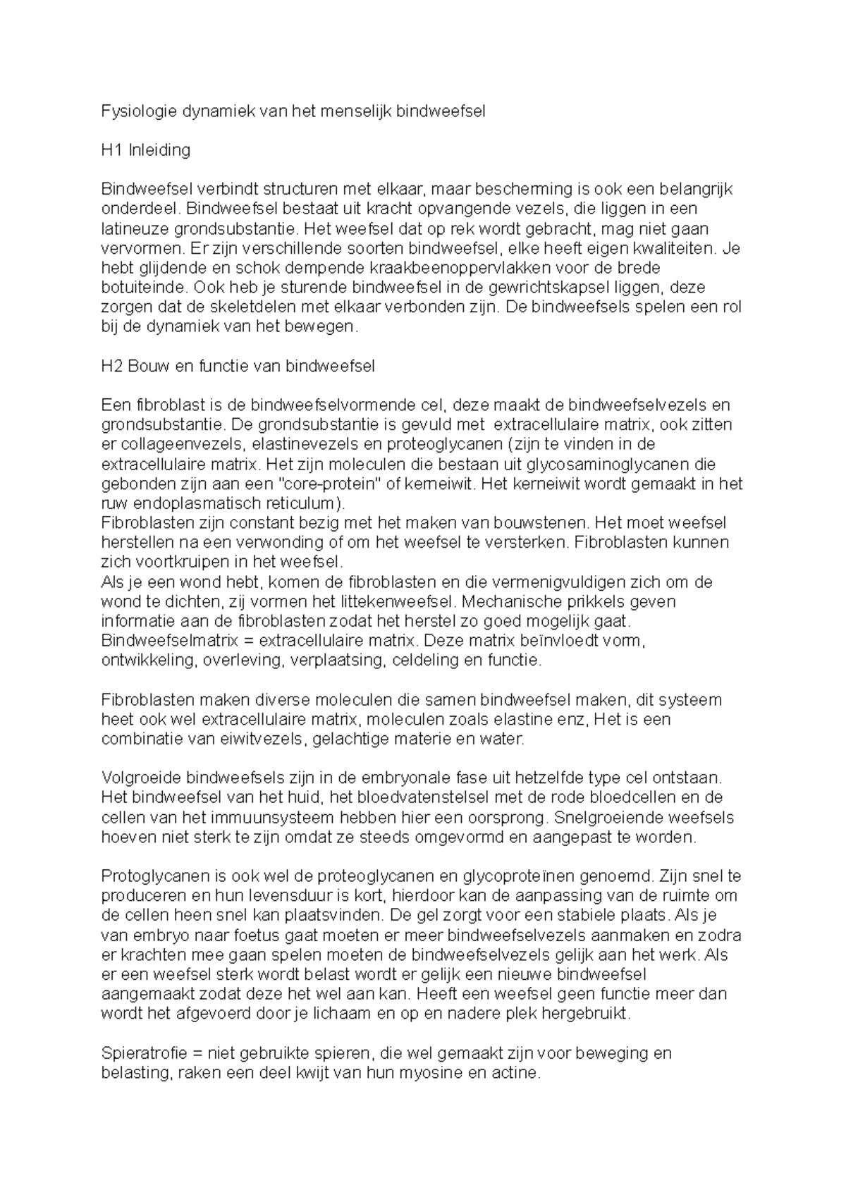 Samenvatting Fysiologie Bindweefsel Dynamiek en Functie (Periode 1 ...