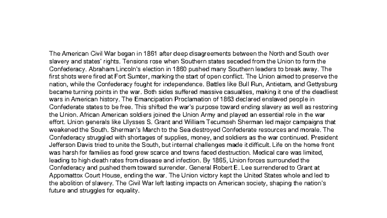 Civil War Overview: Key Events and Impacts (HIST 101) - Studocu