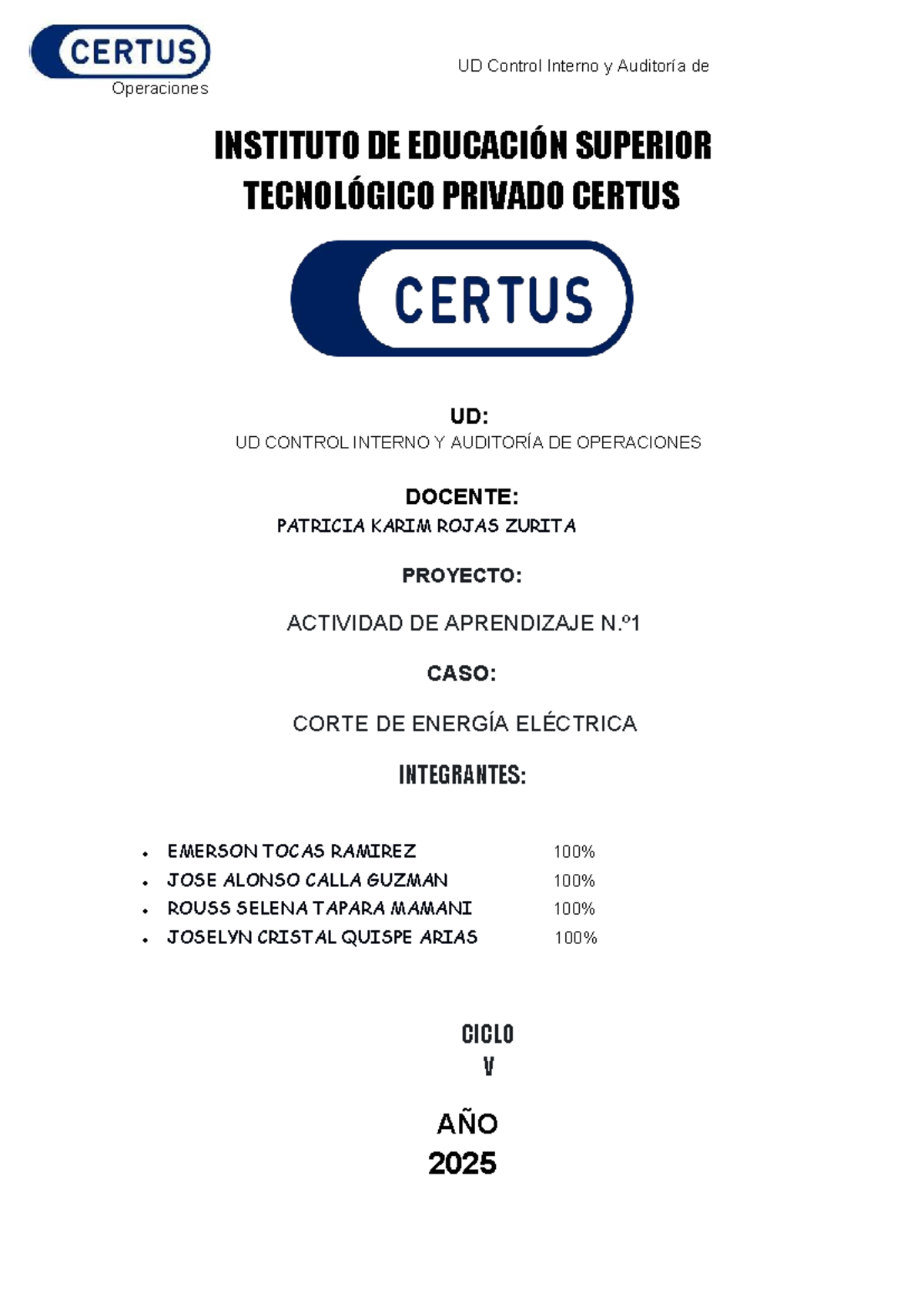 UD Control Interno y Auditoría de Operaciones - Informe AA2 - Studocu